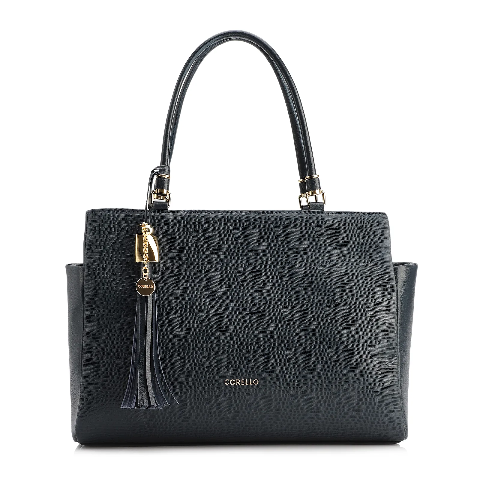 Bolsa Tote Couro Lezard Azul /Couro Azul Bolso Lateral