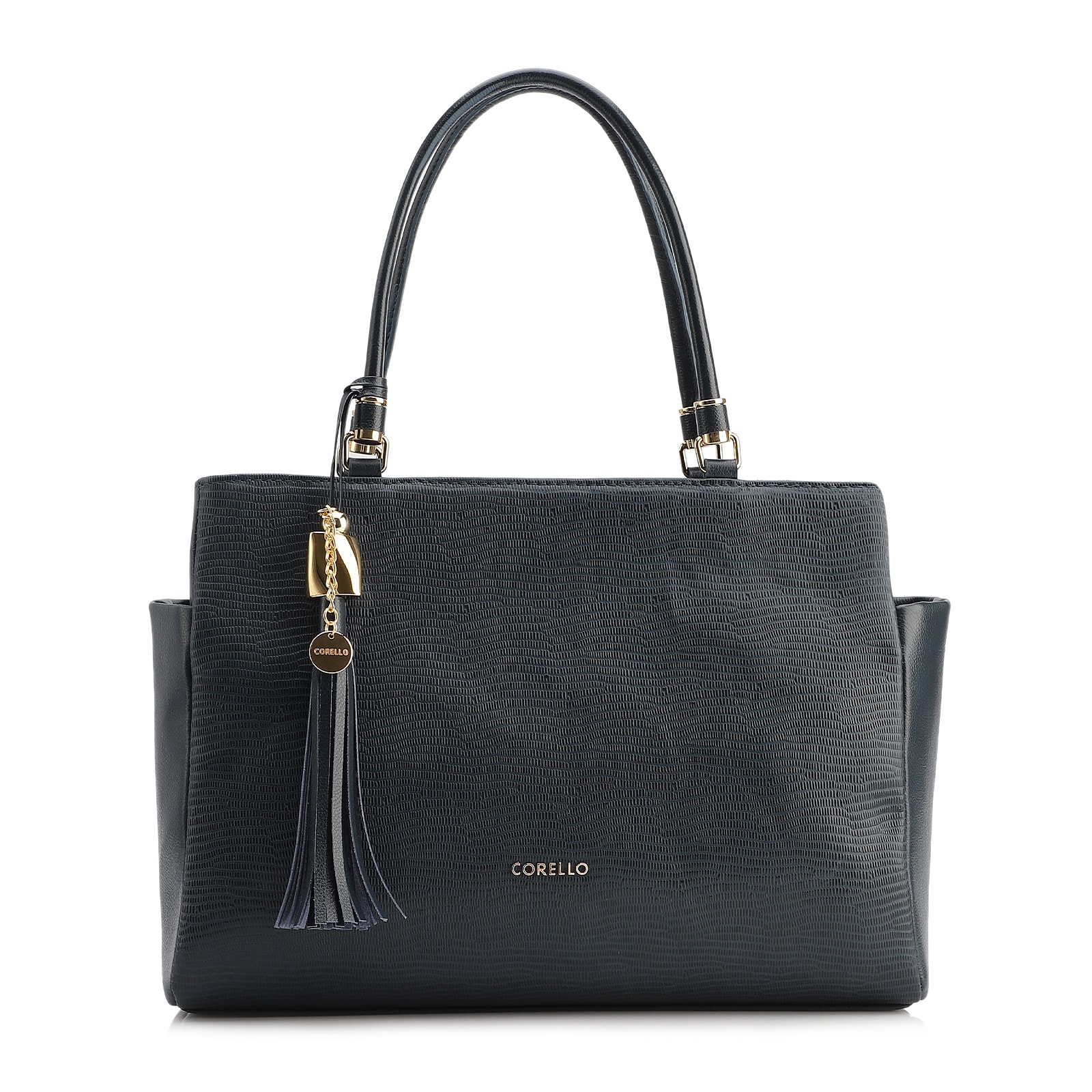 Bolsa Tote Couro Lezard Azul /Couro Azul Bolso Lateral