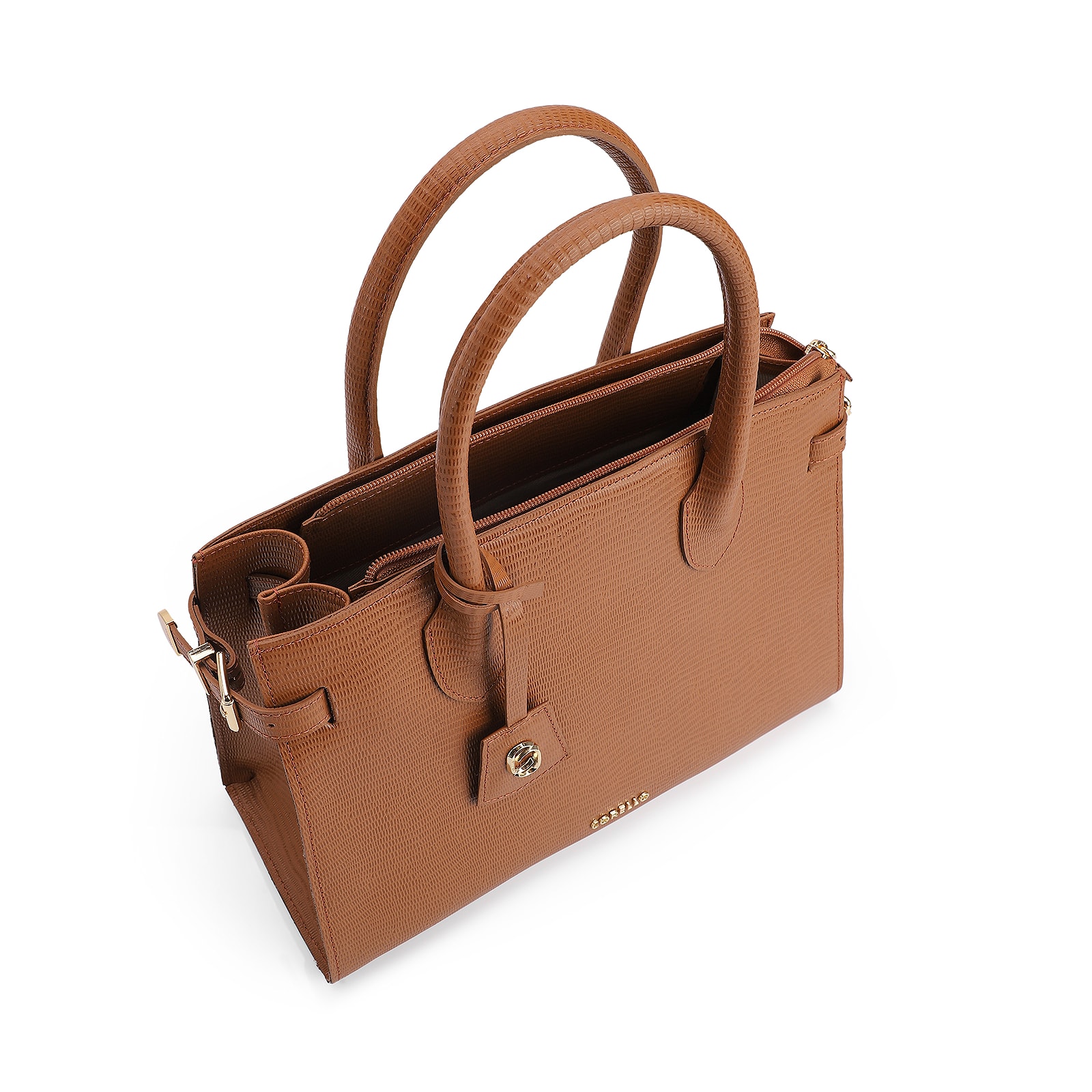 Bolsa Tote Couro Lezard Marrom
