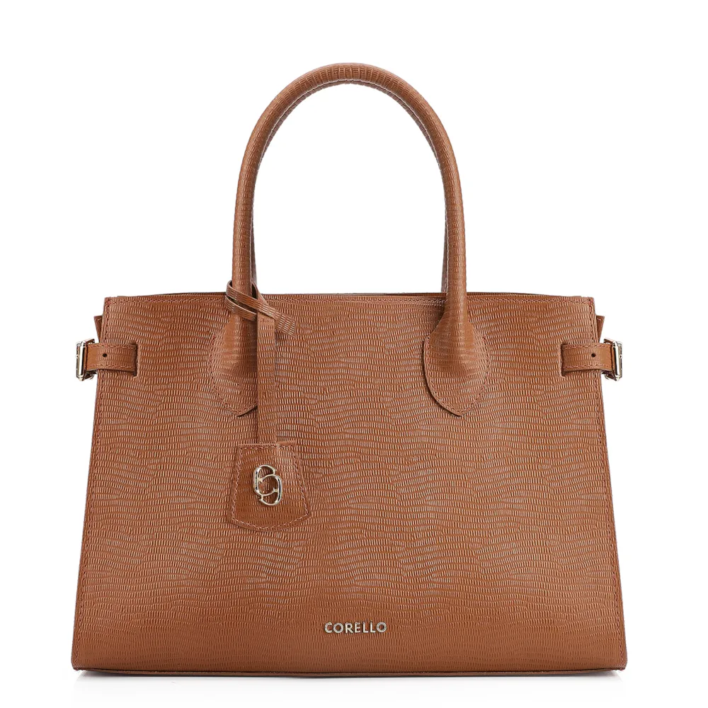 Bolsa Tote Couro Lezard Marrom