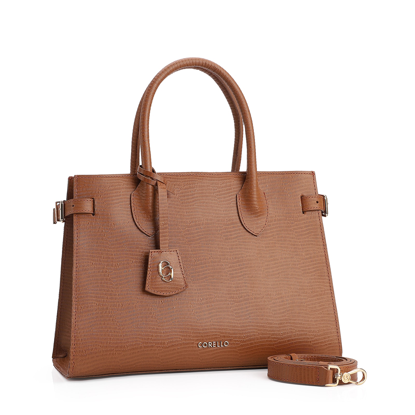Bolsa Tote Couro Lezard Marrom