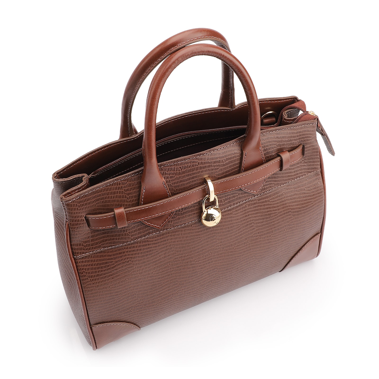 Bolsa Tote Couro Lezard Marrom/Couro Marrom