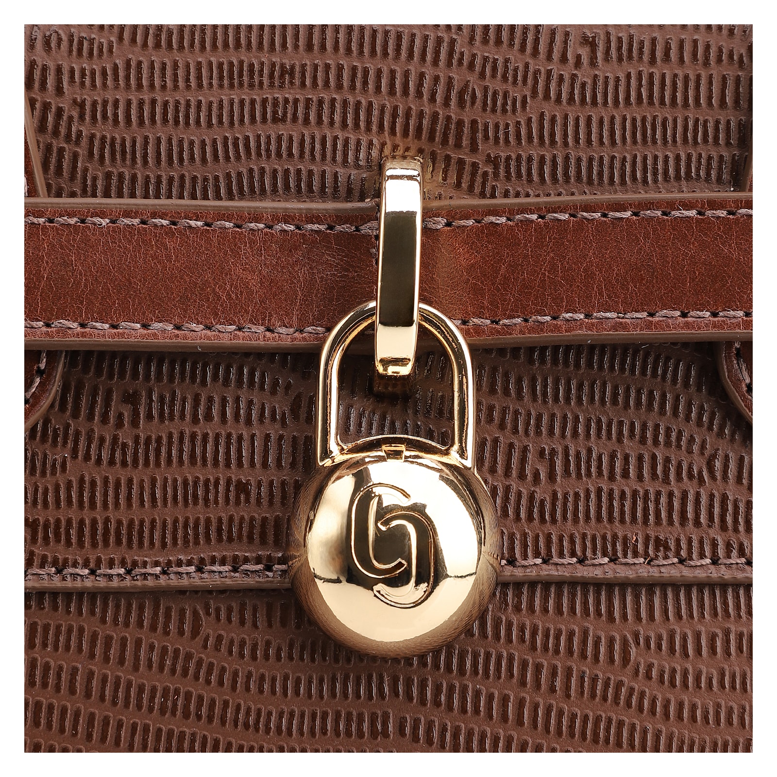 Bolsa Tote Couro Lezard Marrom/Couro Marrom