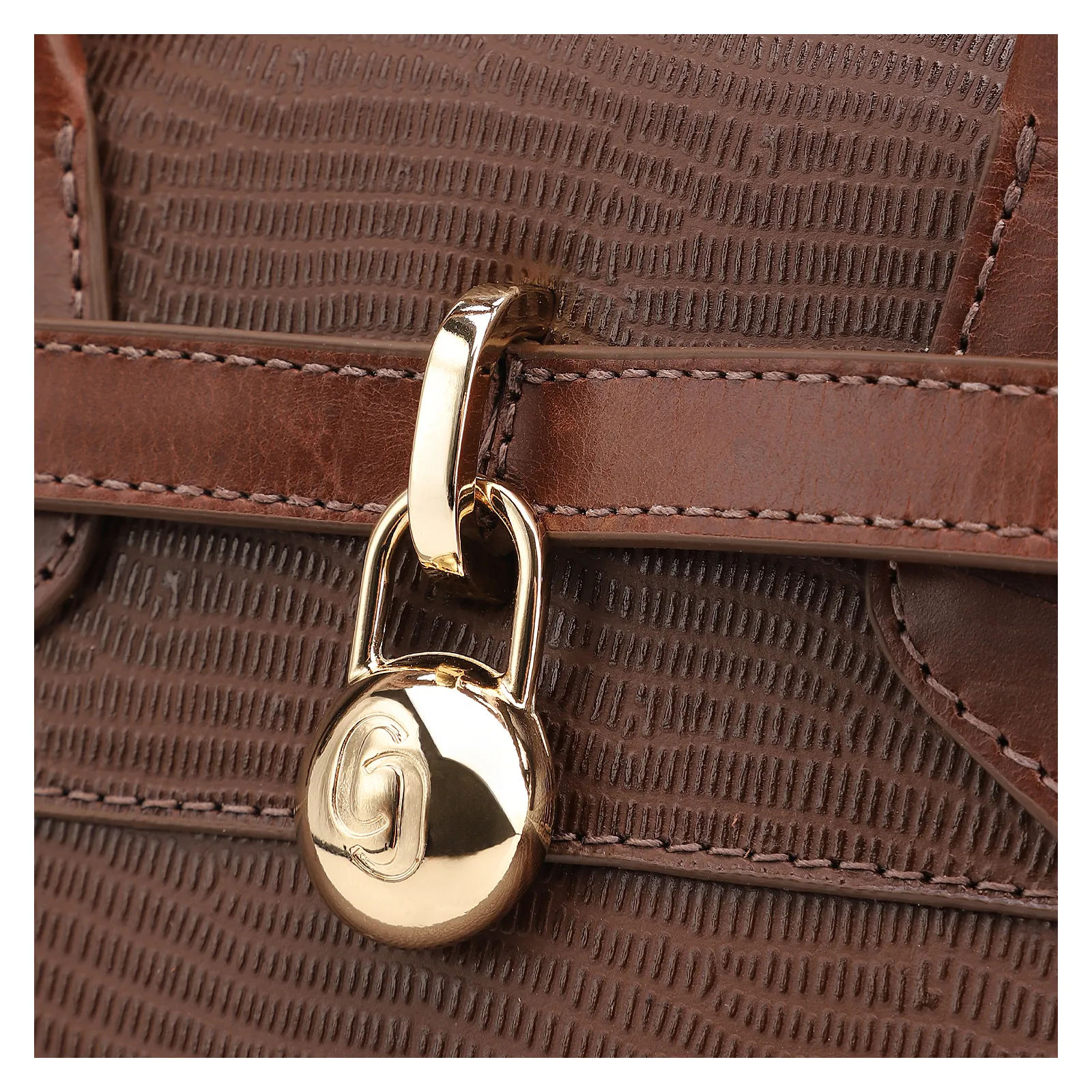 Bolsa Tote Couro Lezard Marrom/Couro Marrom