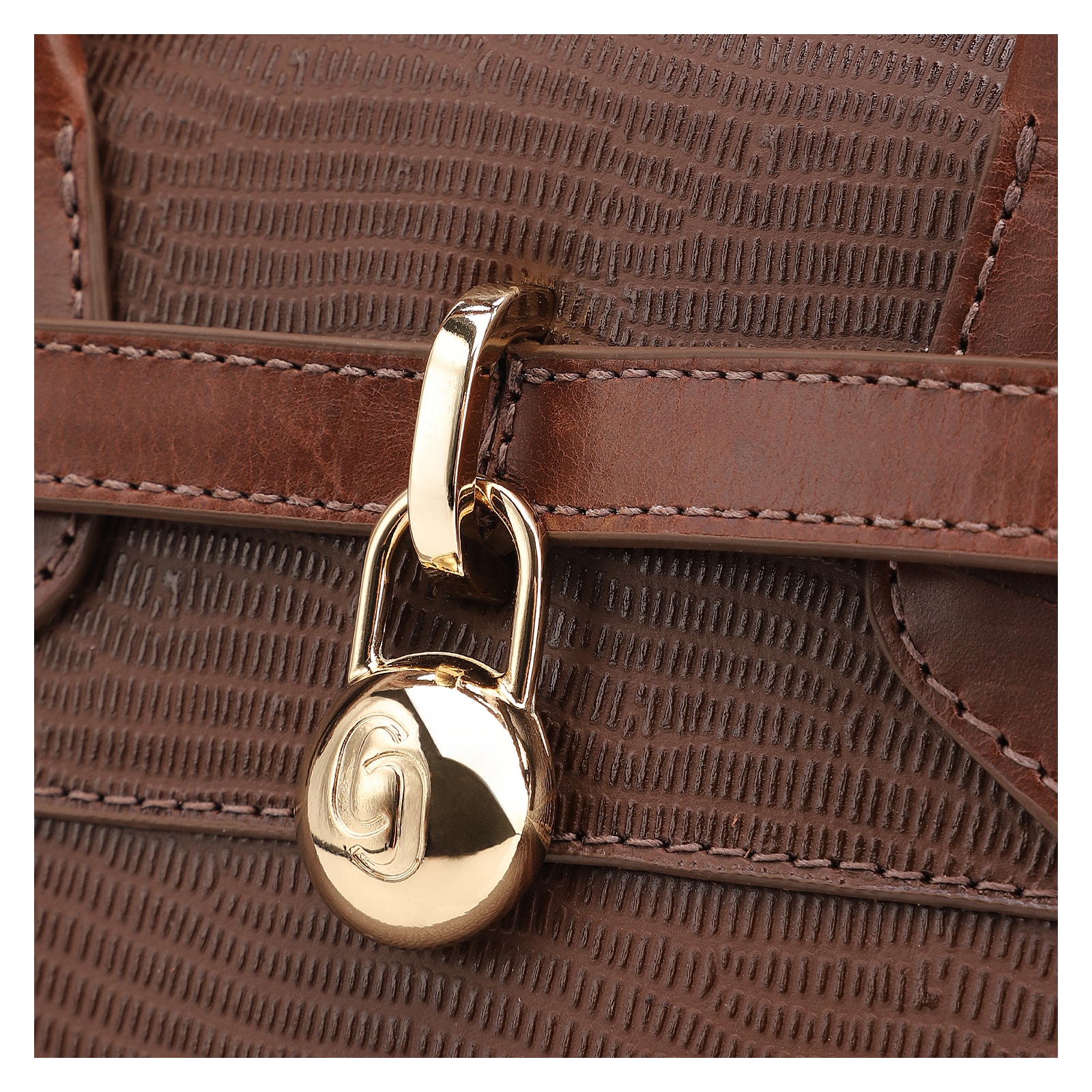 Bolsa Tote Couro Lezard Marrom/Couro Marrom