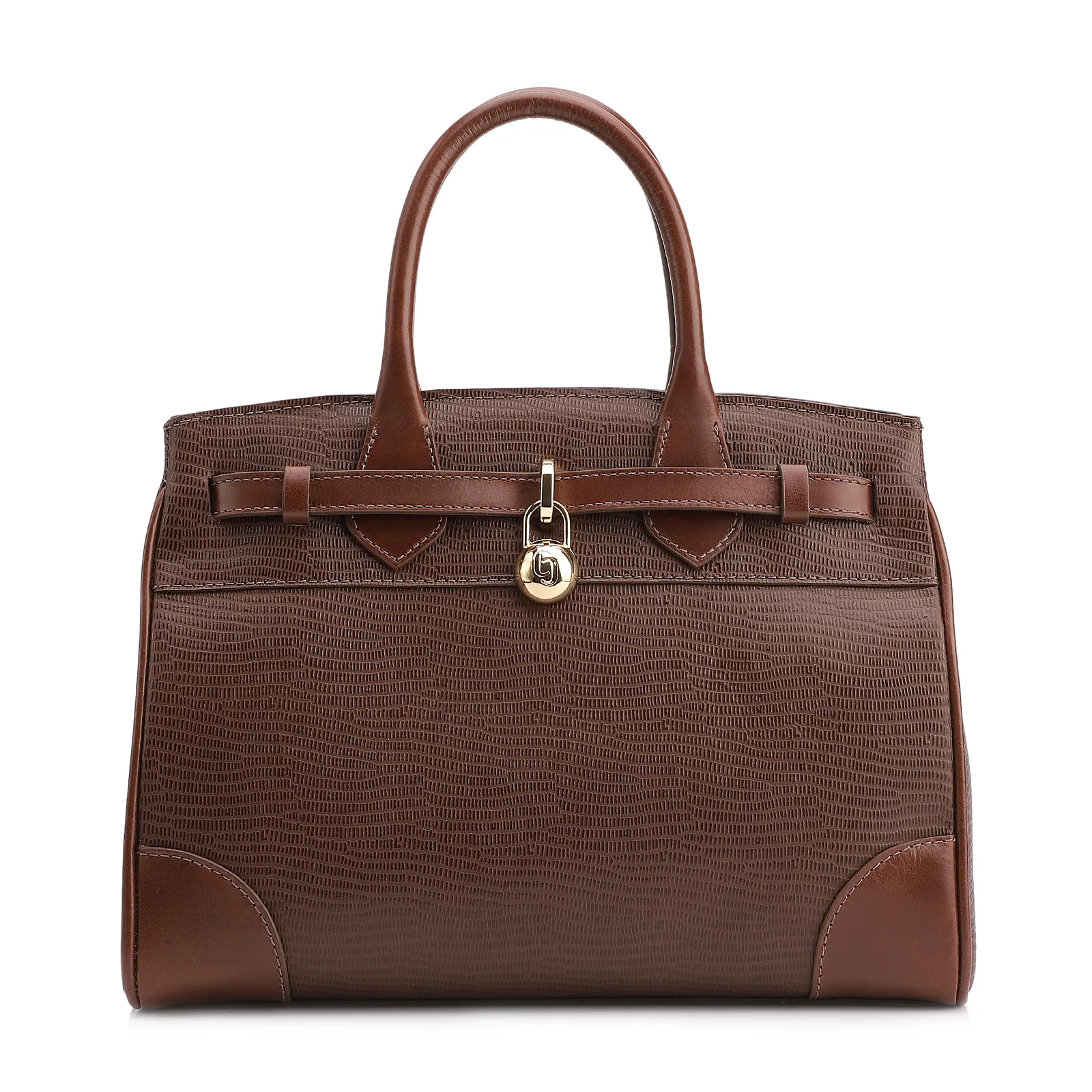 Bolsa Tote Couro Lezard Marrom/Couro Marrom