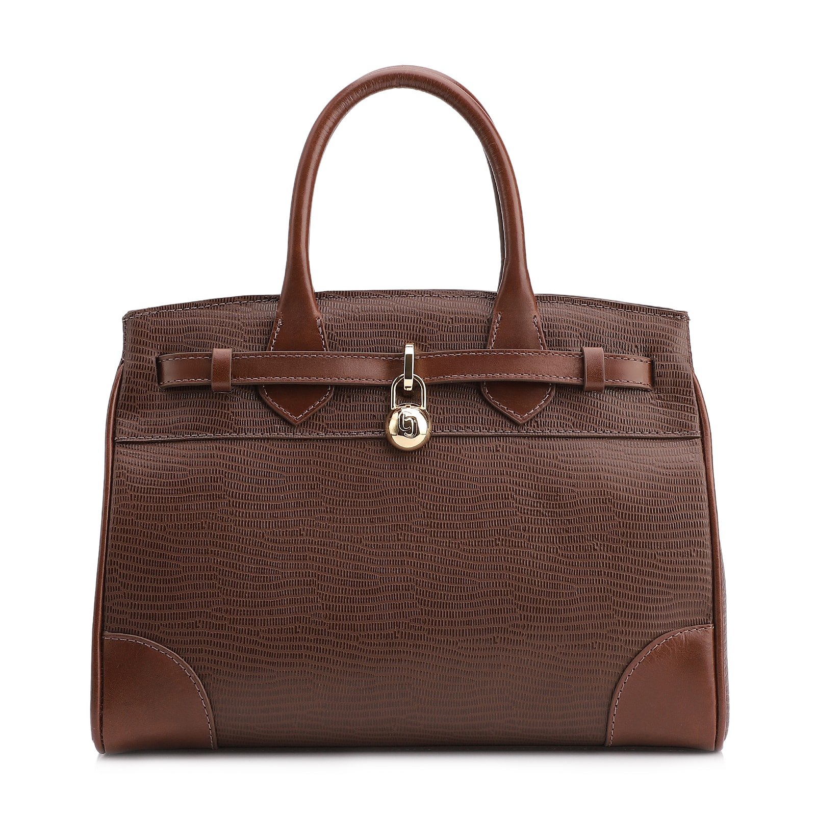 Bolsa Tote Couro Lezard Marrom/Couro Marrom