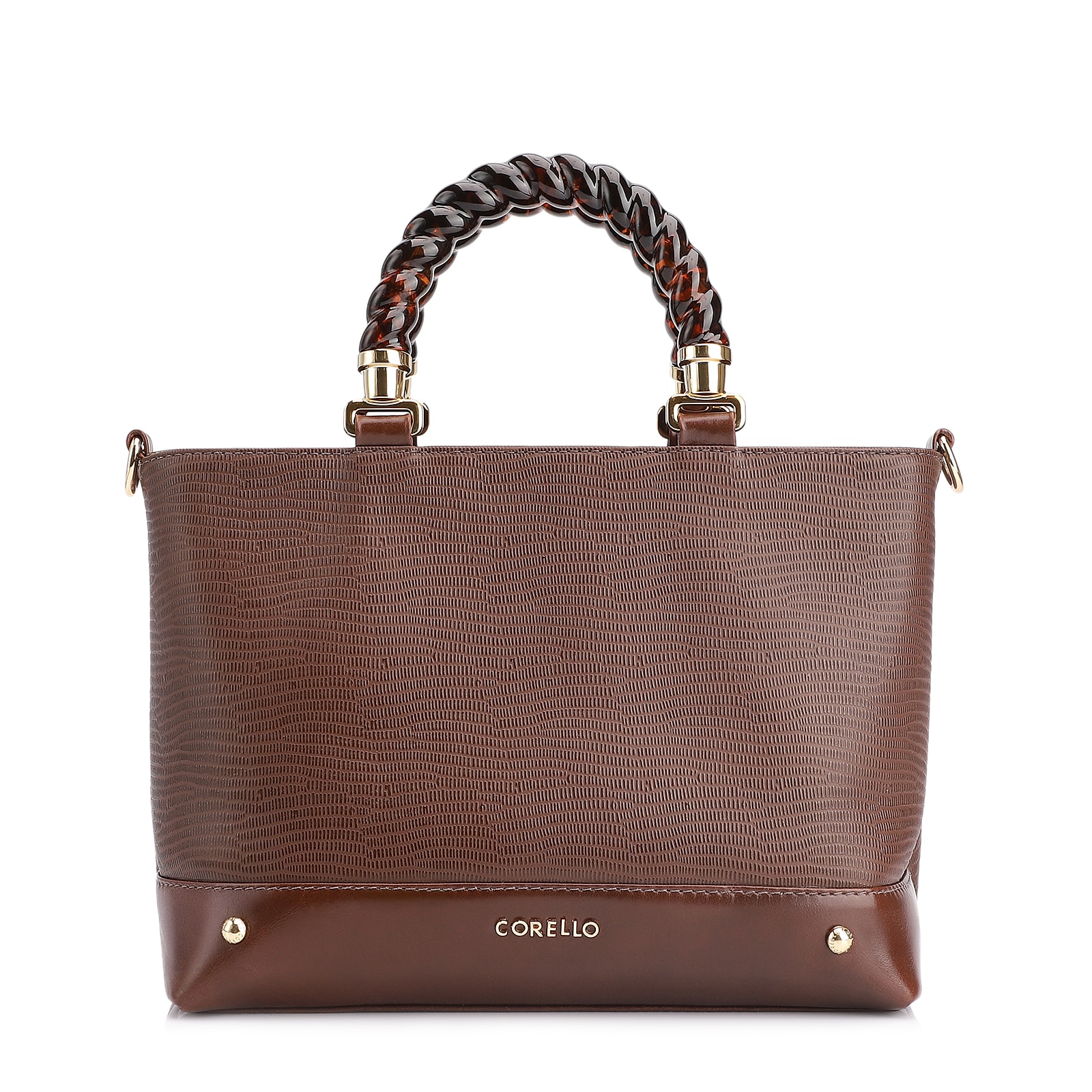 Bolsa Tote Couro Lezard Marrom/Couro Marrom