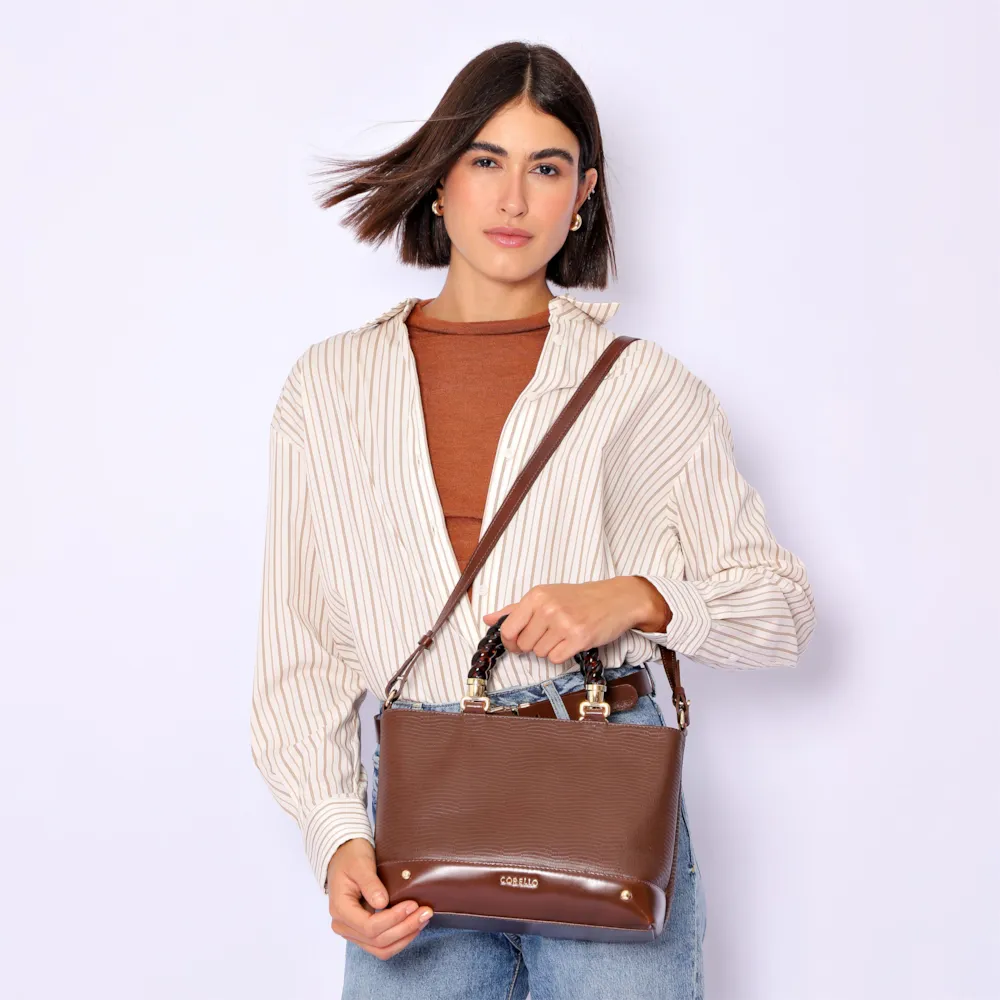 Bolsa Tote Couro Lezard Marrom/Couro Marrom - imagem 2