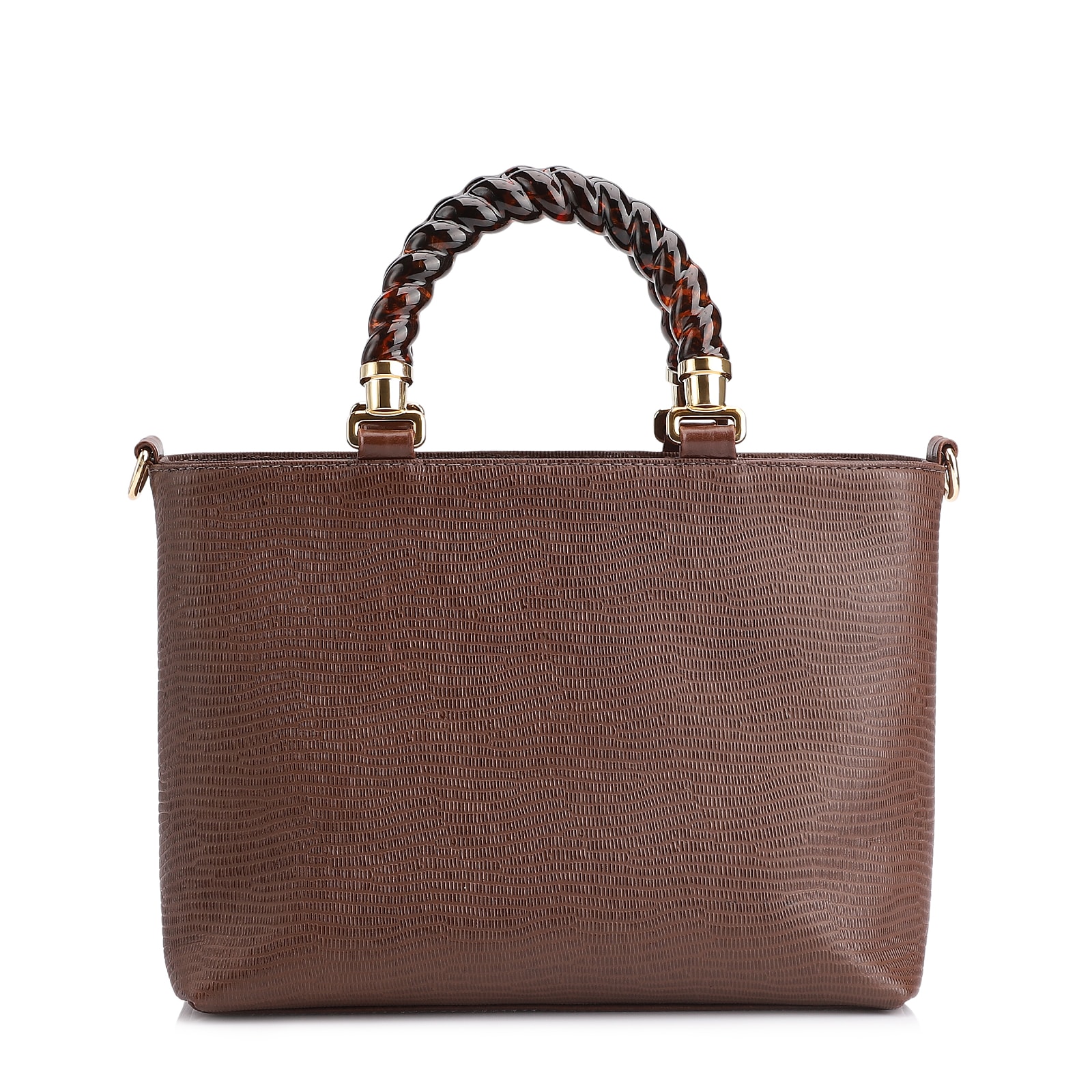 Bolsa Tote Couro Lezard Marrom/Couro Marrom