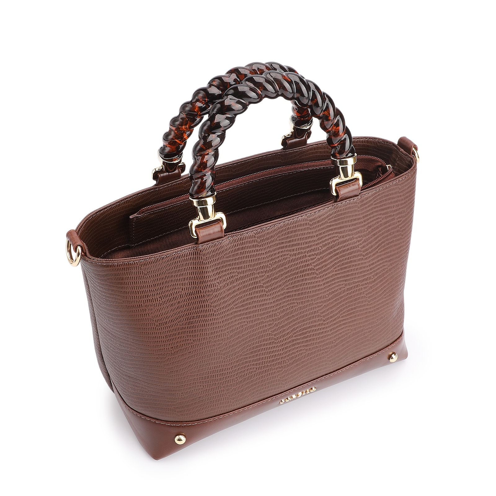Bolsa Tote Couro Lezard Marrom/Couro Marrom