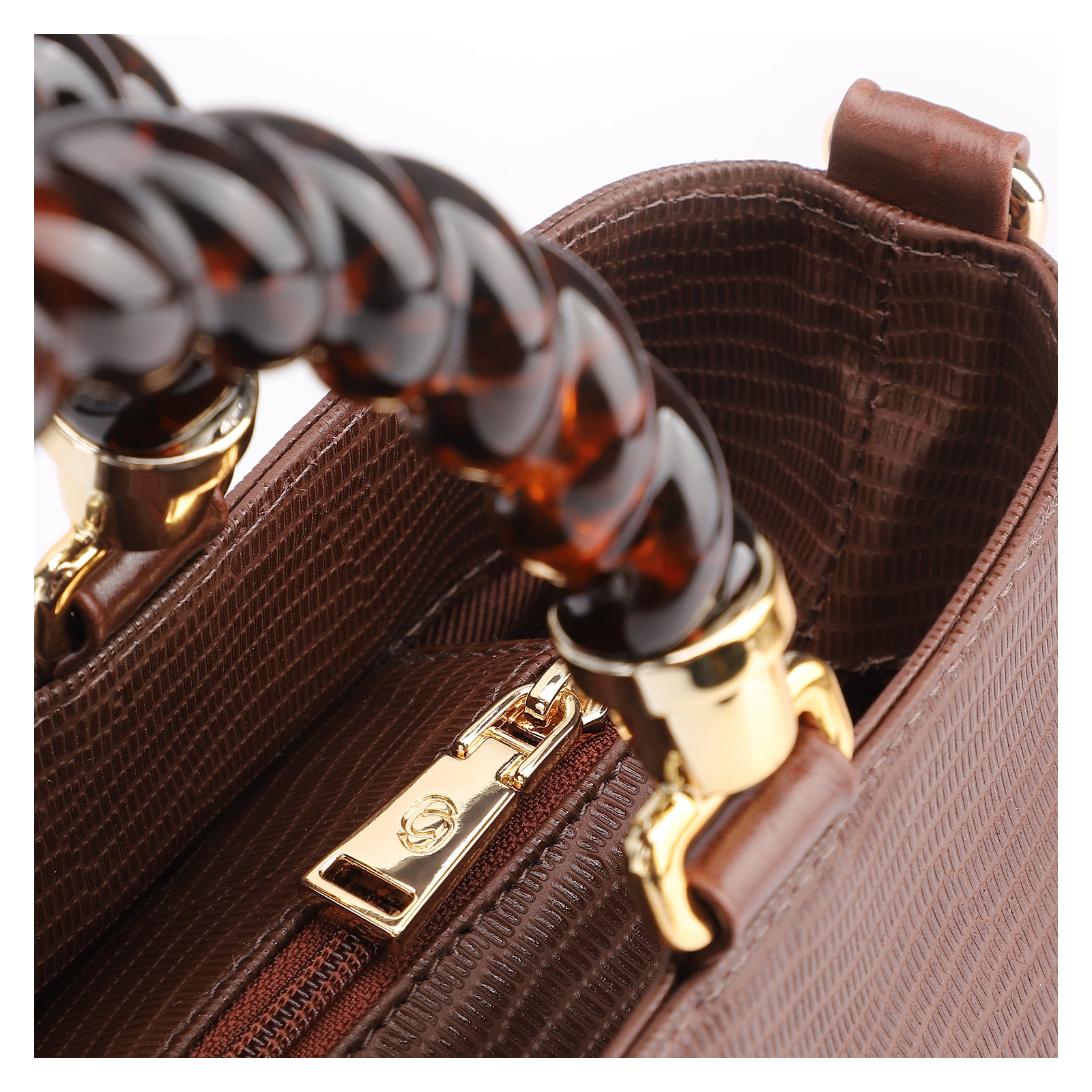 Bolsa Tote Couro Lezard Marrom/Couro Marrom