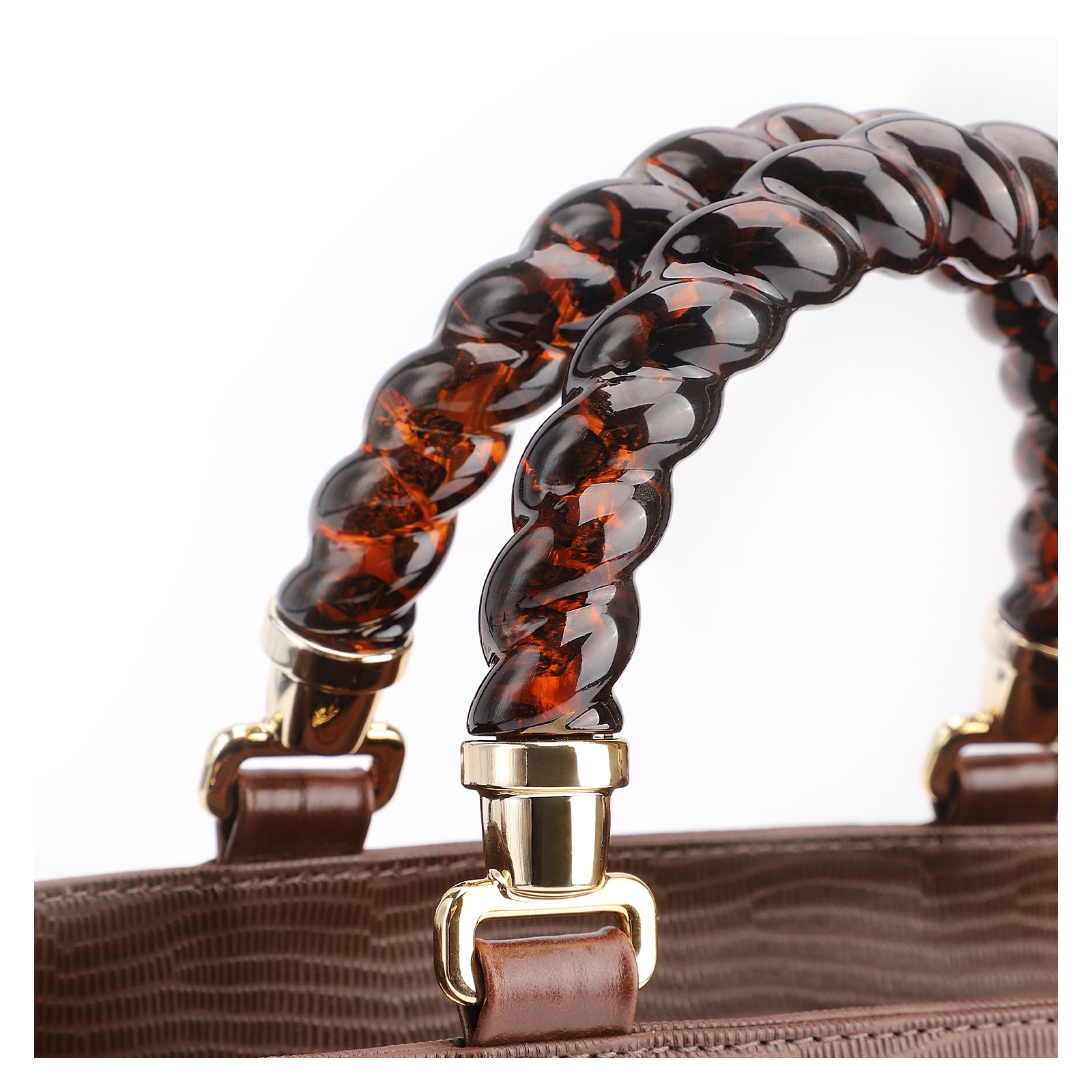 Bolsa Tote Couro Lezard Marrom/Couro Marrom