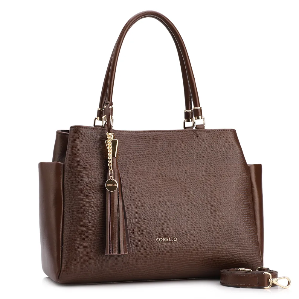 Bolsa Tote Couro Lezard Marrom /Couro Marrom Bolso Lateral - imagem 2