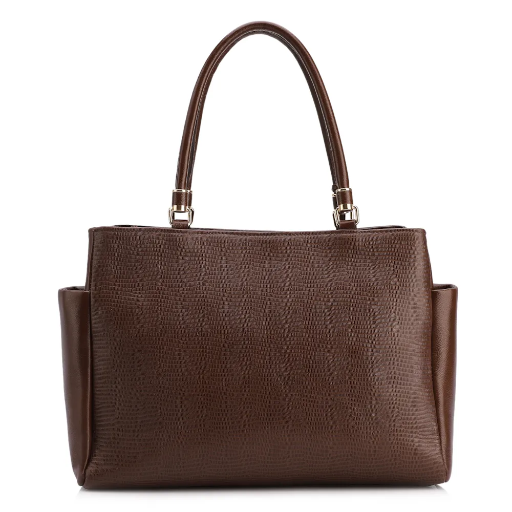 Bolsa Tote Couro Lezard Marrom /Couro Marrom Bolso Lateral - imagem 3