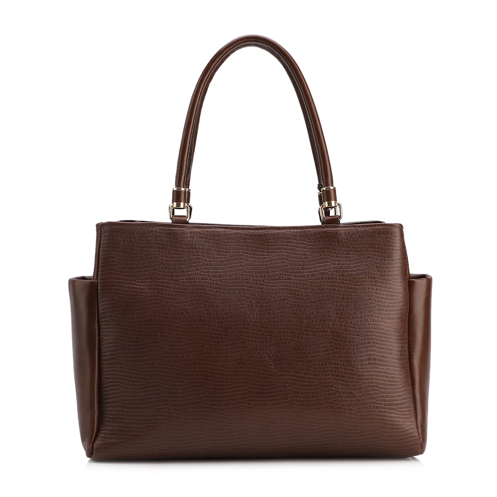 Bolsa Tote Couro Lezard Marrom /Couro Marrom Bolso Lateral