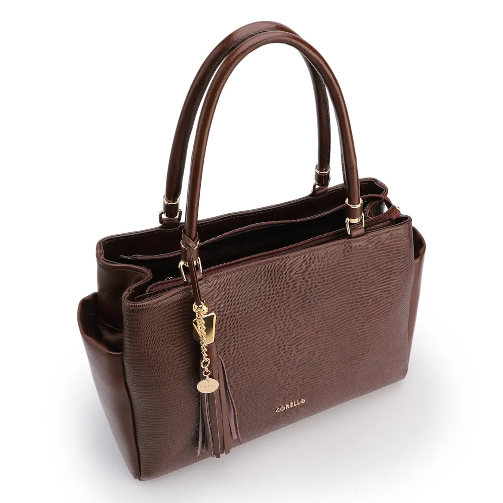 Bolsa Tote Couro Lezard Marrom /Couro Marrom Bolso Lateral - imagem 4