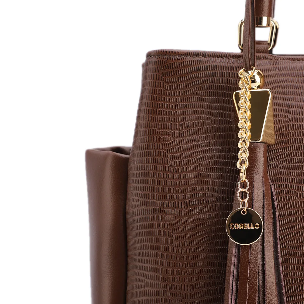 Bolsa Tote Couro Lezard Marrom /Couro Marrom Bolso Lateral - imagem 7