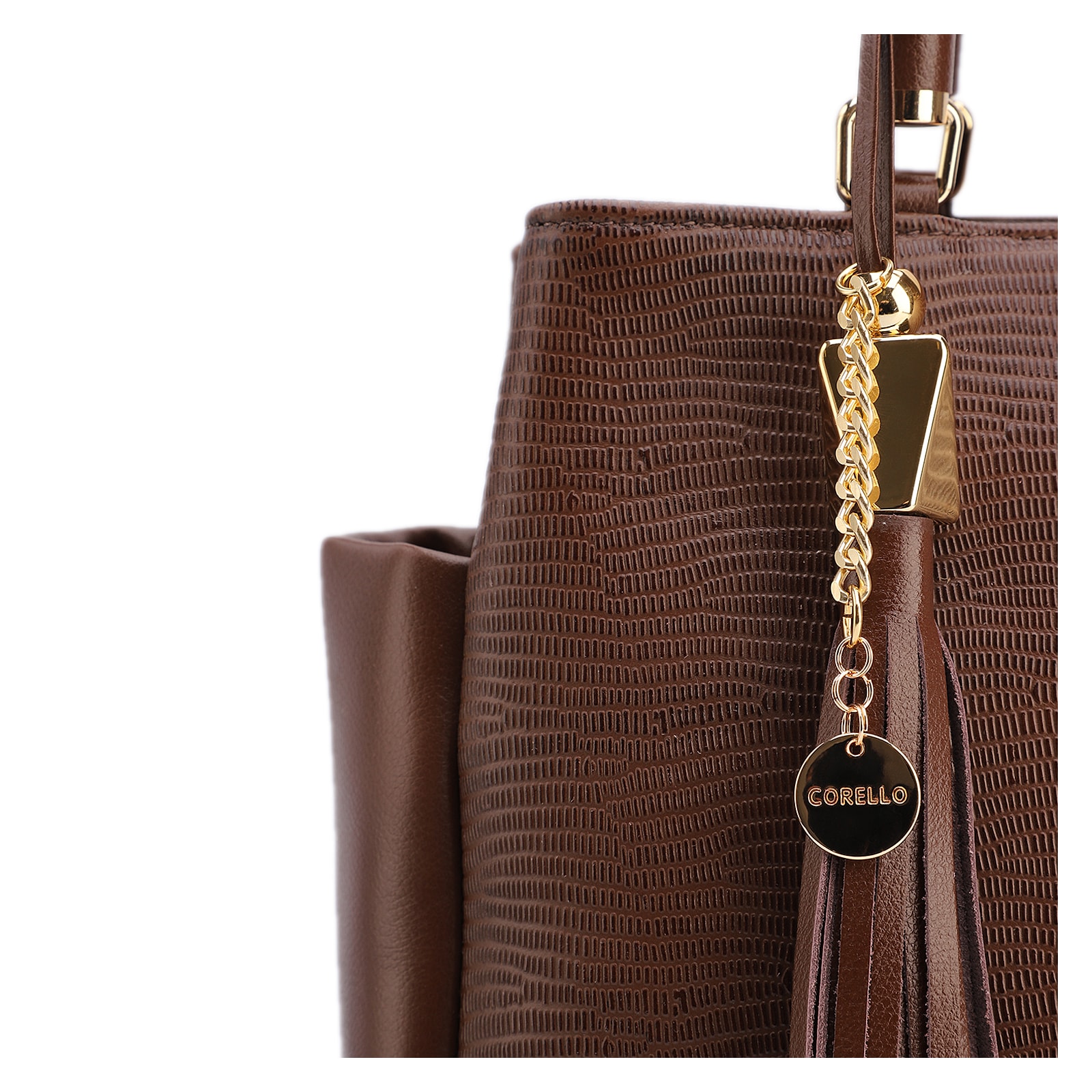 Bolsa Tote Couro Lezard Marrom /Couro Marrom Bolso Lateral