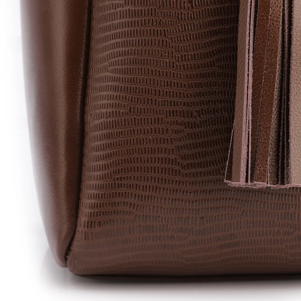 Bolsa Tote Couro Lezard Marrom /Couro Marrom Bolso Lateral - imagem 8