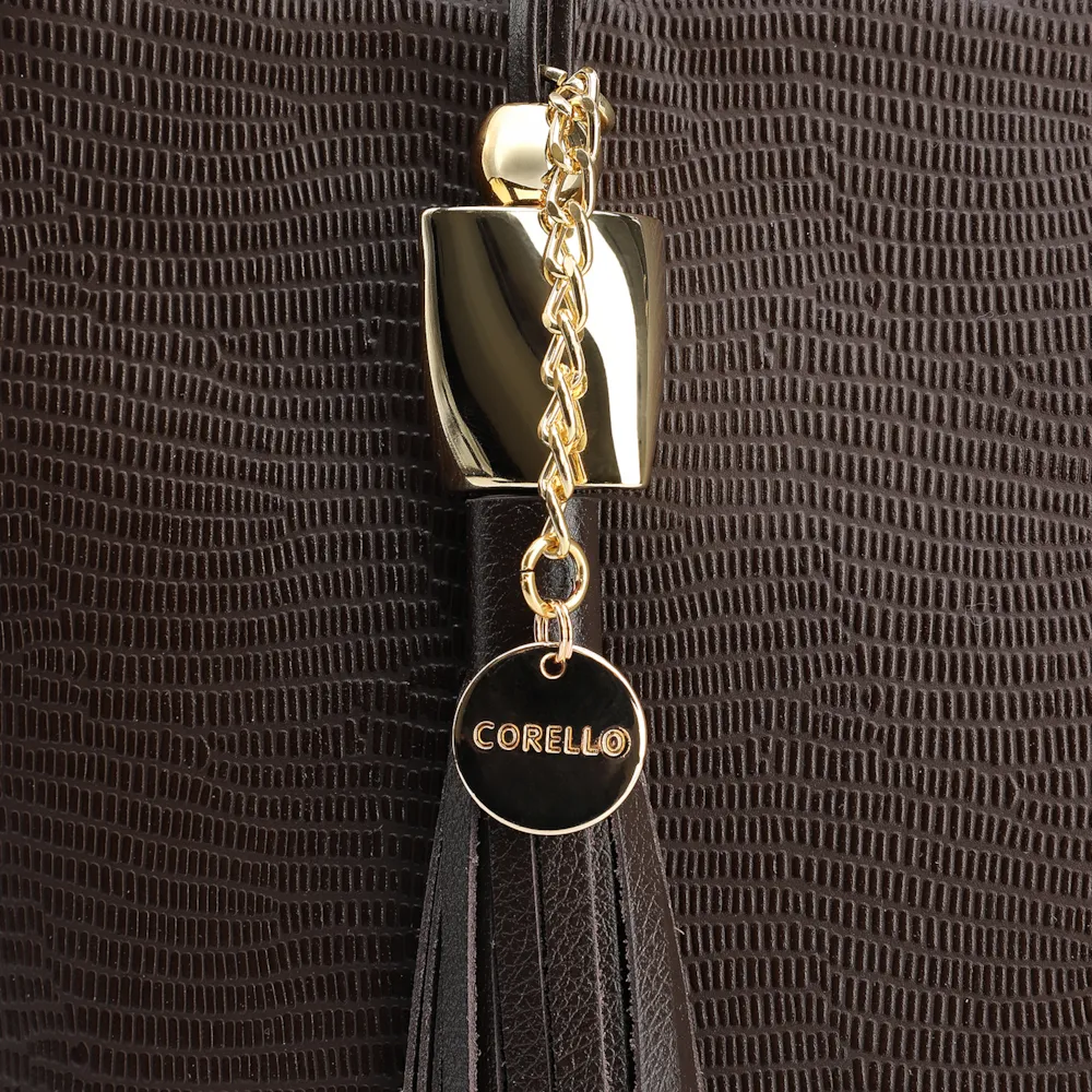 Bolsa Tote Couro Lezard Marrom Escuro /Couro  Marrom Escuro Bolso Lateral - imagem 9