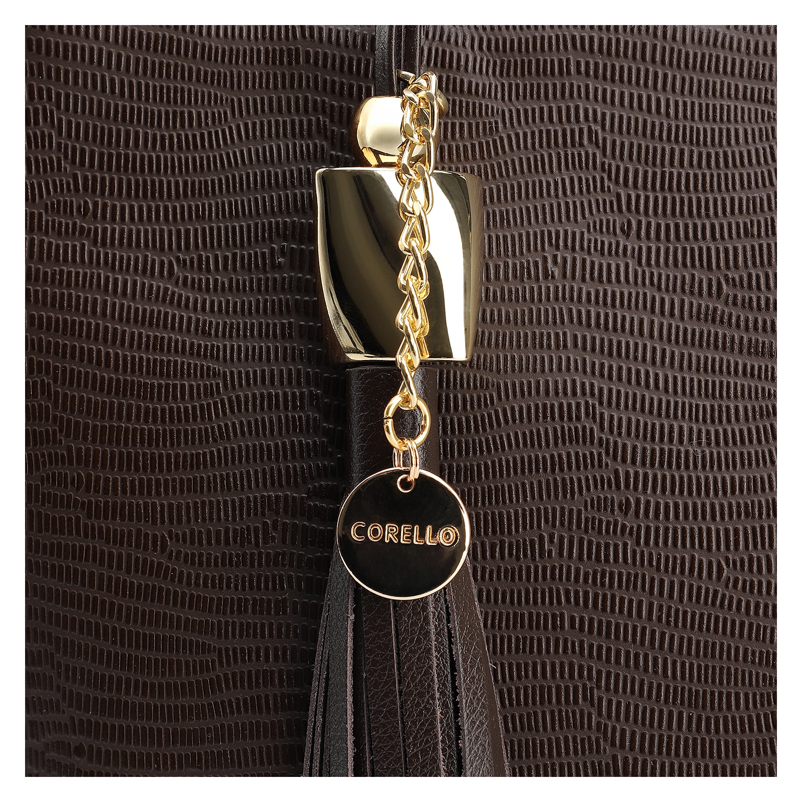 Bolsa Tote Couro Lezard Marrom Escuro /Couro Marrom Escuro Bolso Lateral