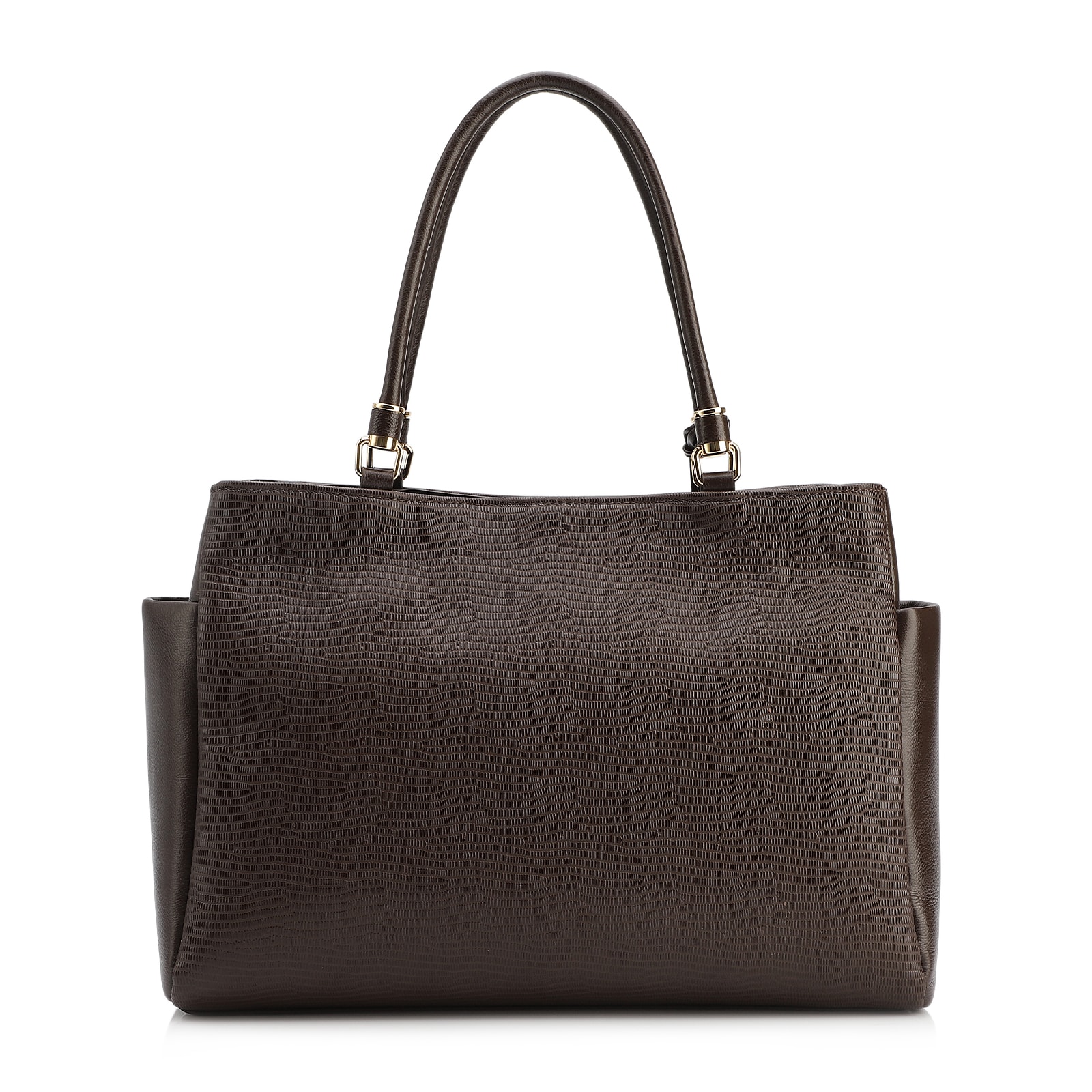 Bolsa Tote Couro Lezard Marrom Escuro /Couro Marrom Escuro Bolso Lateral