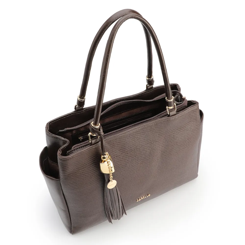 Bolsa Tote Couro Lezard Marrom Escuro /Couro  Marrom Escuro Bolso Lateral - imagem 4