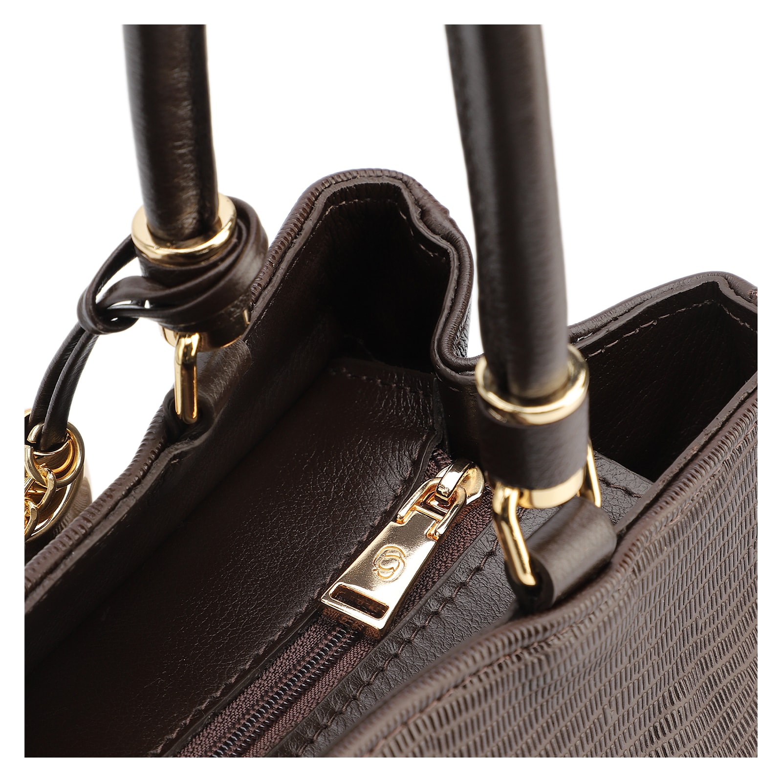 Bolsa Tote Couro Lezard Marrom Escuro /Couro Marrom Escuro Bolso Lateral