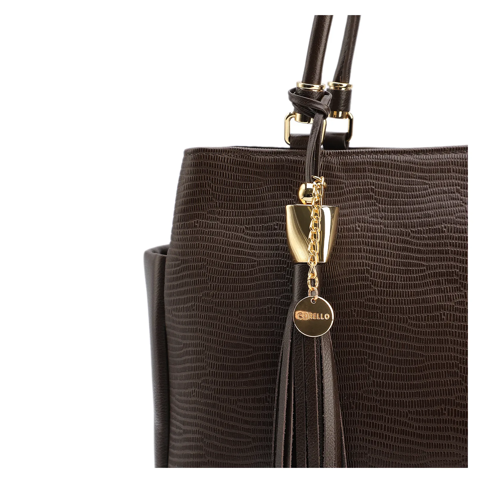 Bolsa Tote Couro Lezard Marrom Escuro /Couro  Marrom Escuro Bolso Lateral
