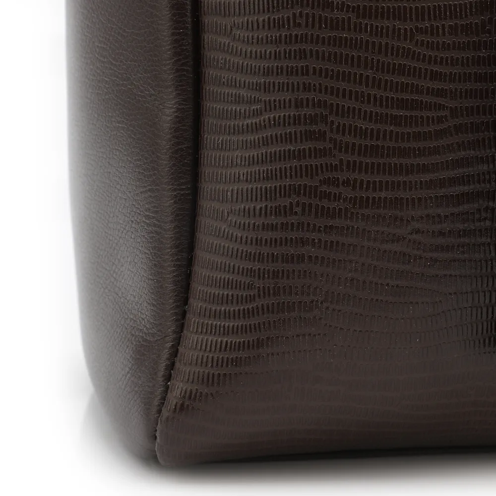 Bolsa Tote Couro Lezard Marrom Escuro /Couro  Marrom Escuro Bolso Lateral - imagem 8