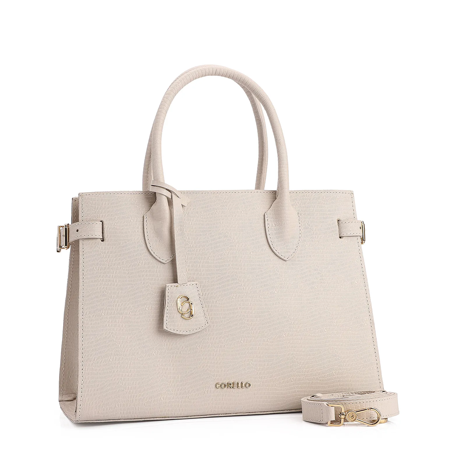Bolsa Tote Couro Lezard Off White