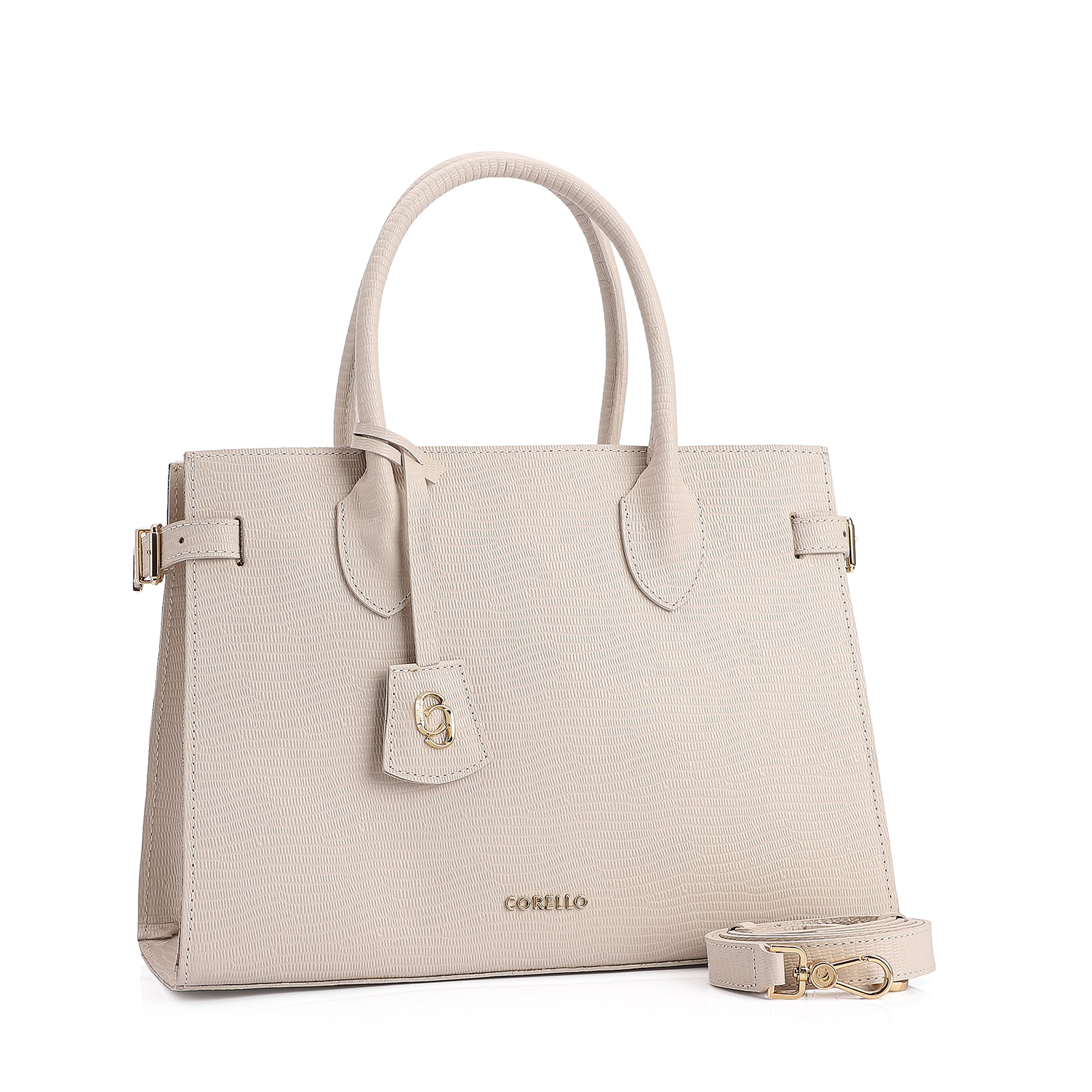 Bolsa Tote Couro Lezard Off White