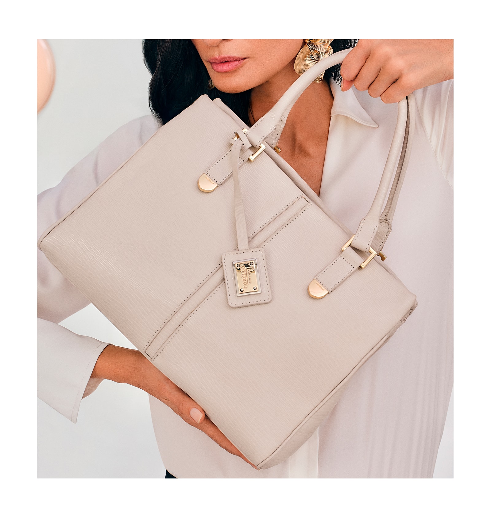 Bolsa Tote Couro Lezard Off White