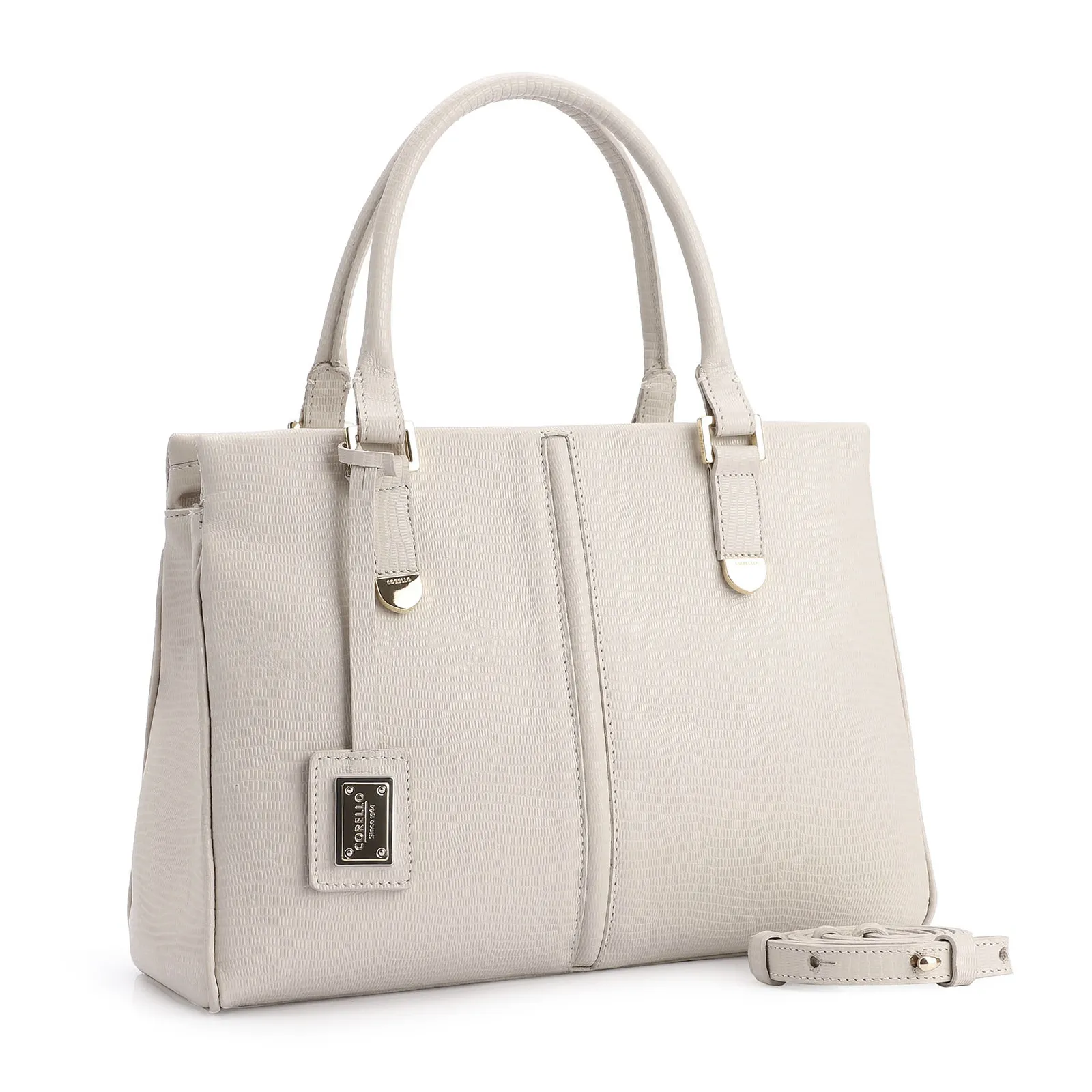 Bolsa Tote Couro Lezard Off White