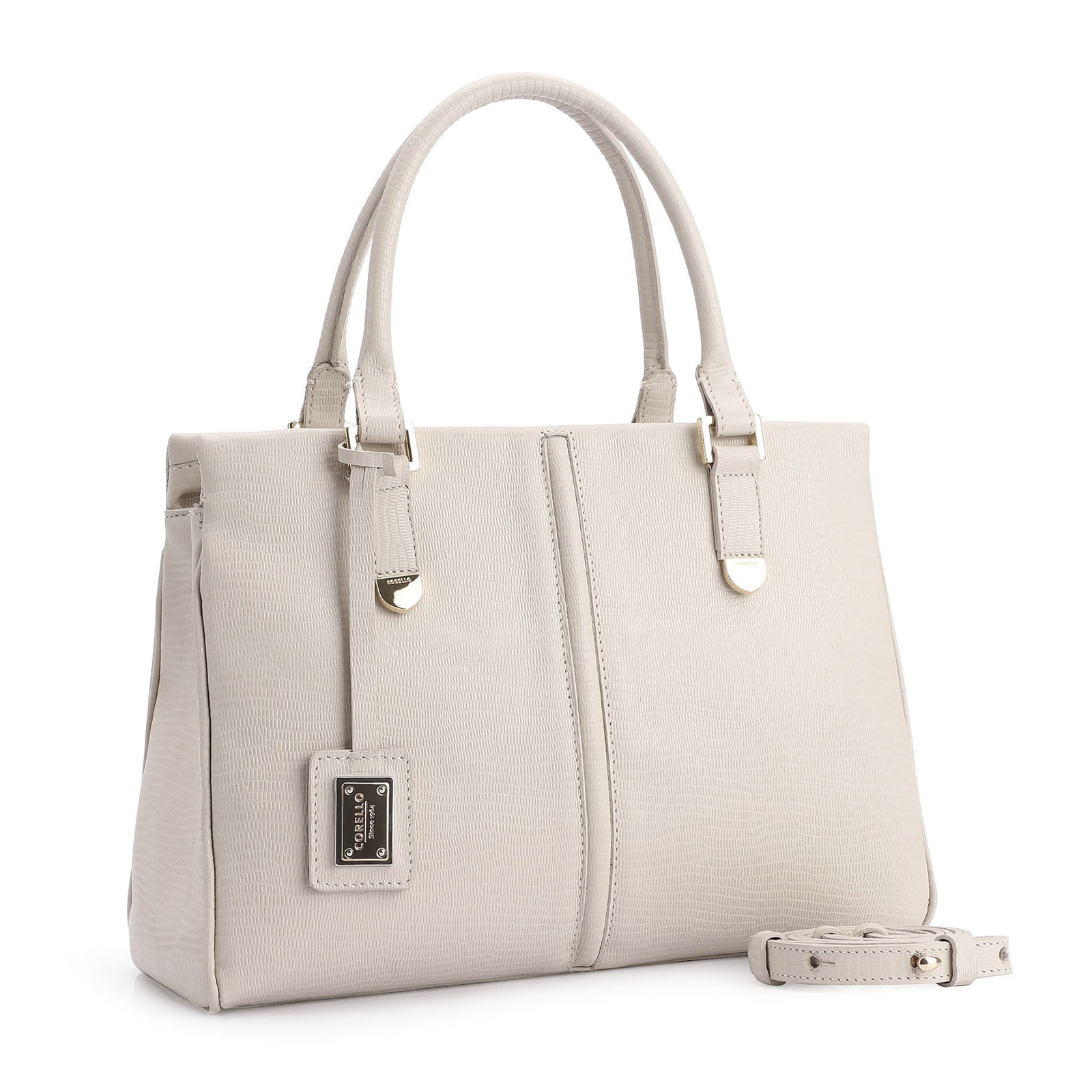 Bolsa Tote Couro Lezard Off White