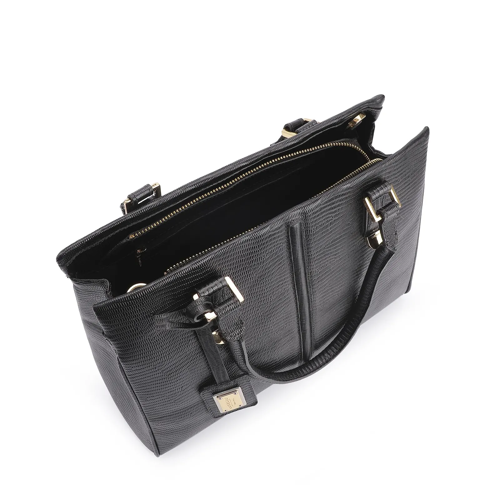 Bolsa Tote Couro Lezard Preto