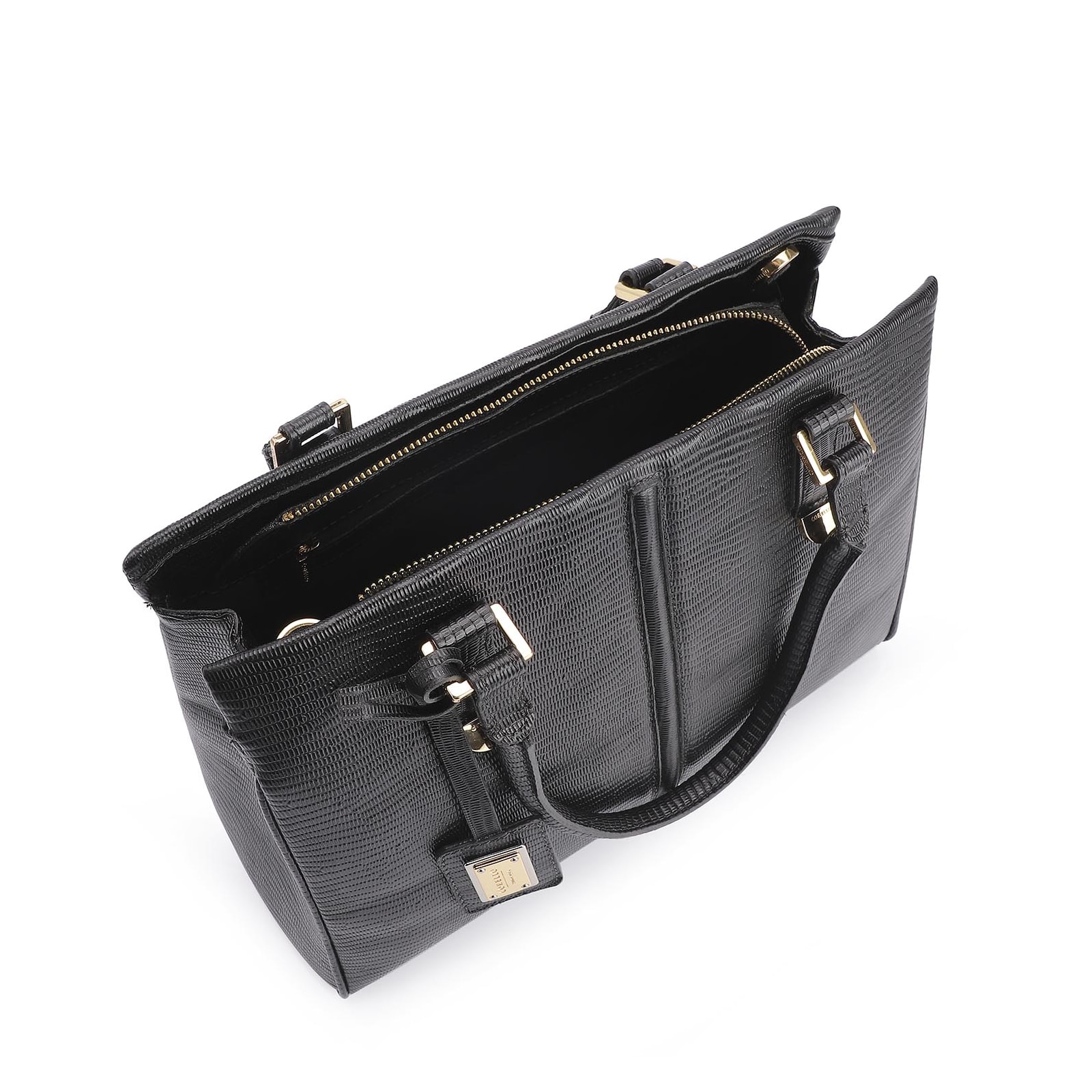 Bolsa Tote Couro Lezard Preto