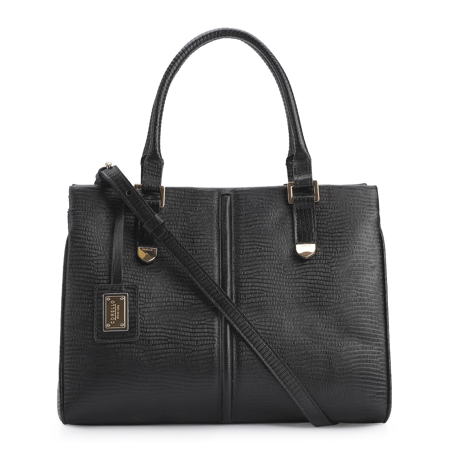 Bolsa Tote Couro Lezard Preto
