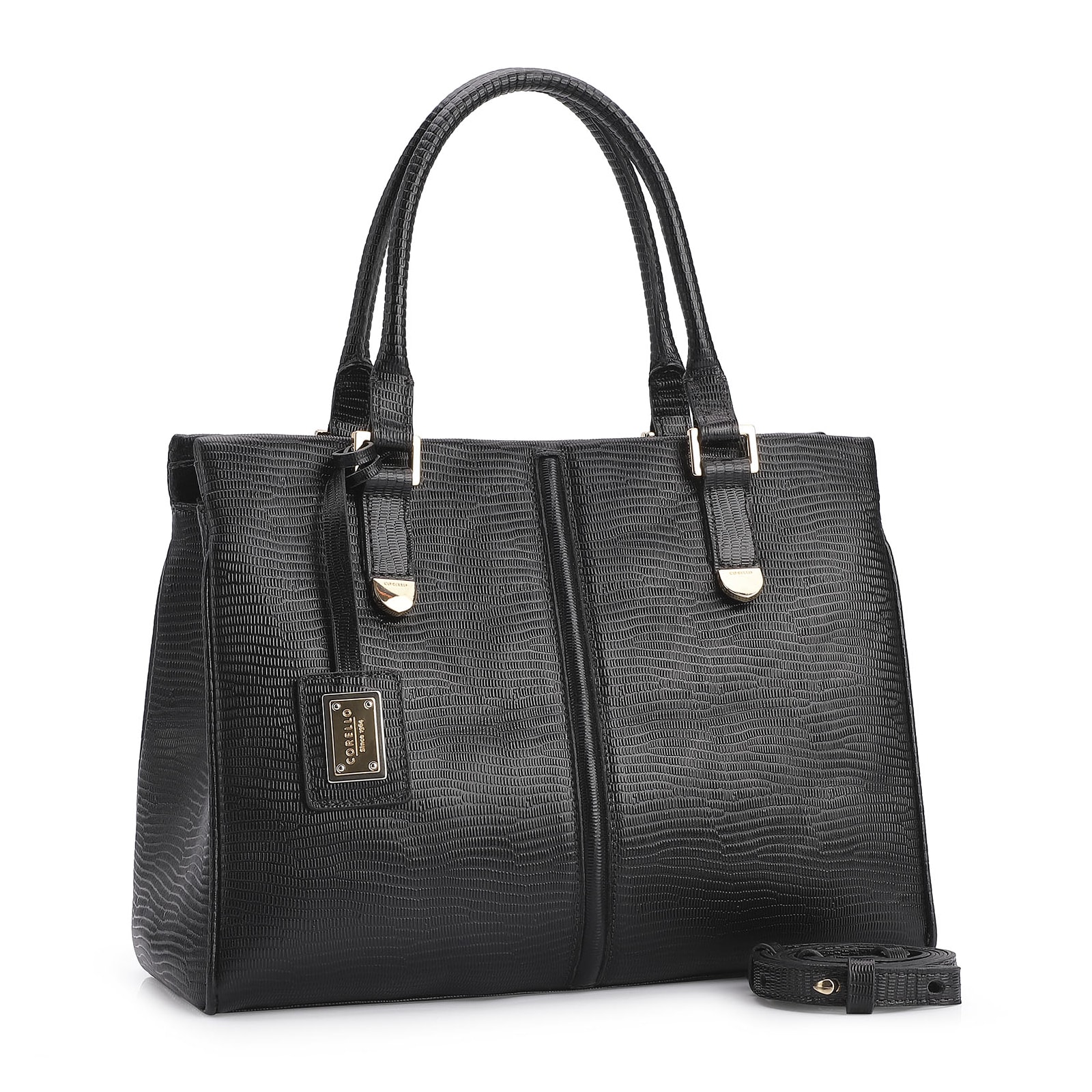 Bolsa Tote Couro Lezard Preto