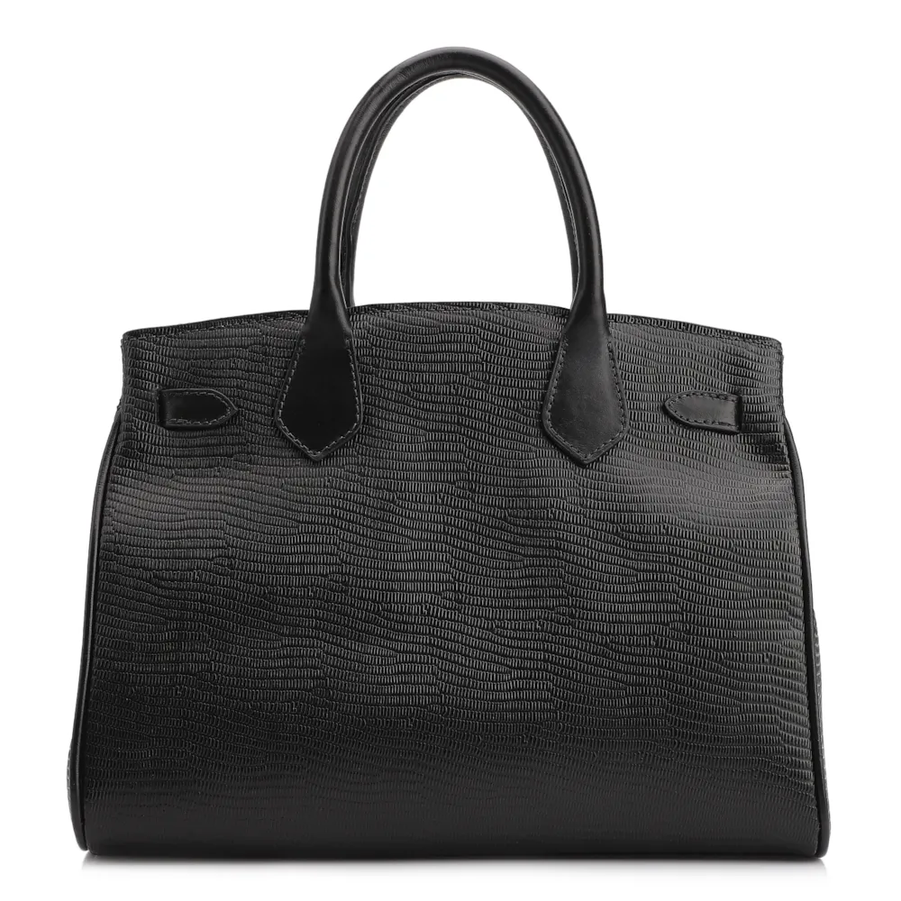 Bolsa Tote Couro Lezard Preto/Couro Preto - imagem 3