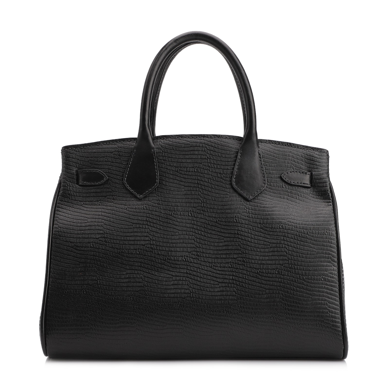 Bolsa Tote Couro Lezard Preto/Couro Preto