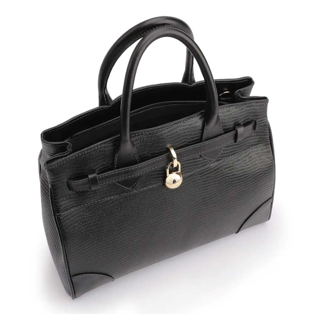 Bolsa Tote Couro Lezard Preto/Couro Preto - imagem 4