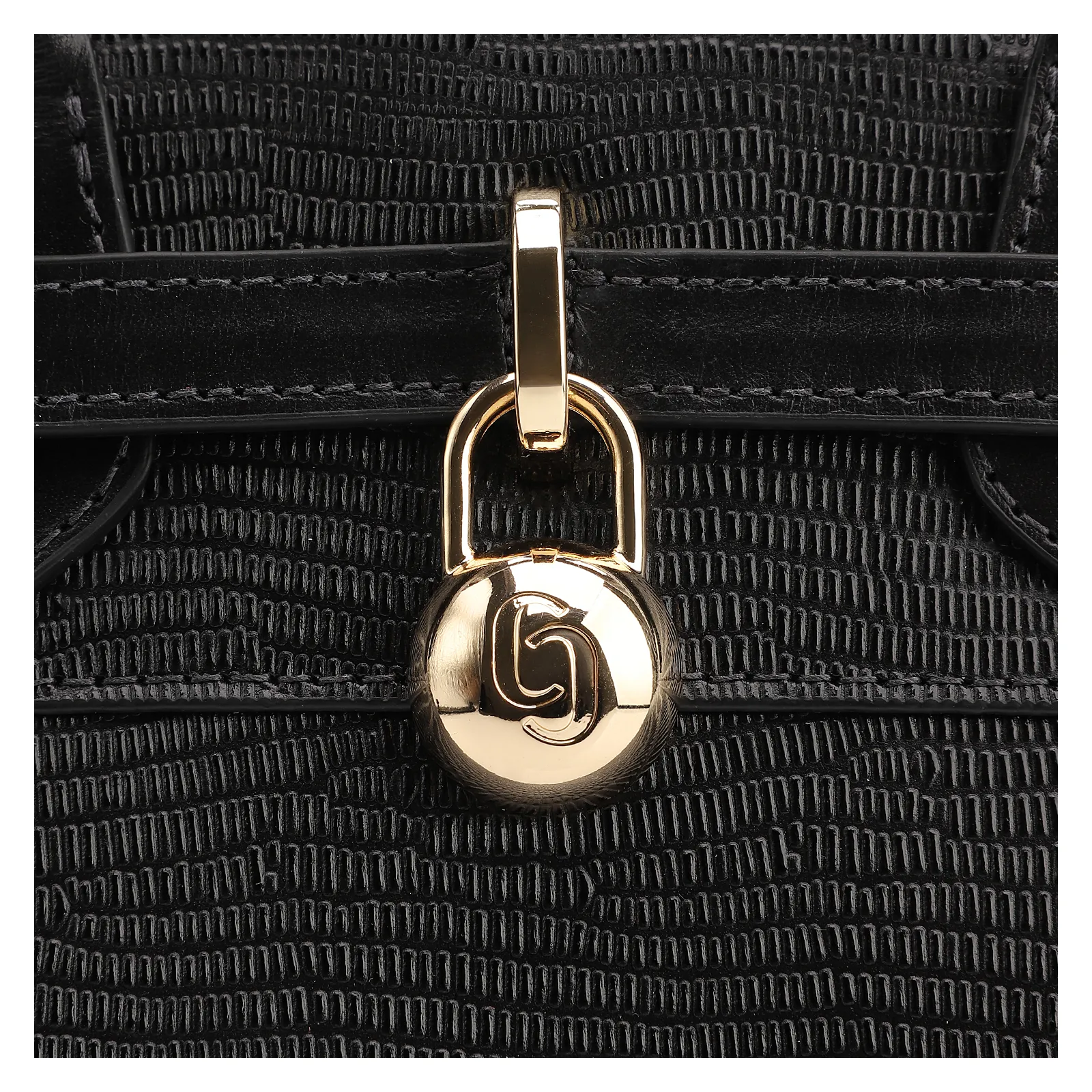 Bolsa Tote Couro Lezard Preto/Couro Preto