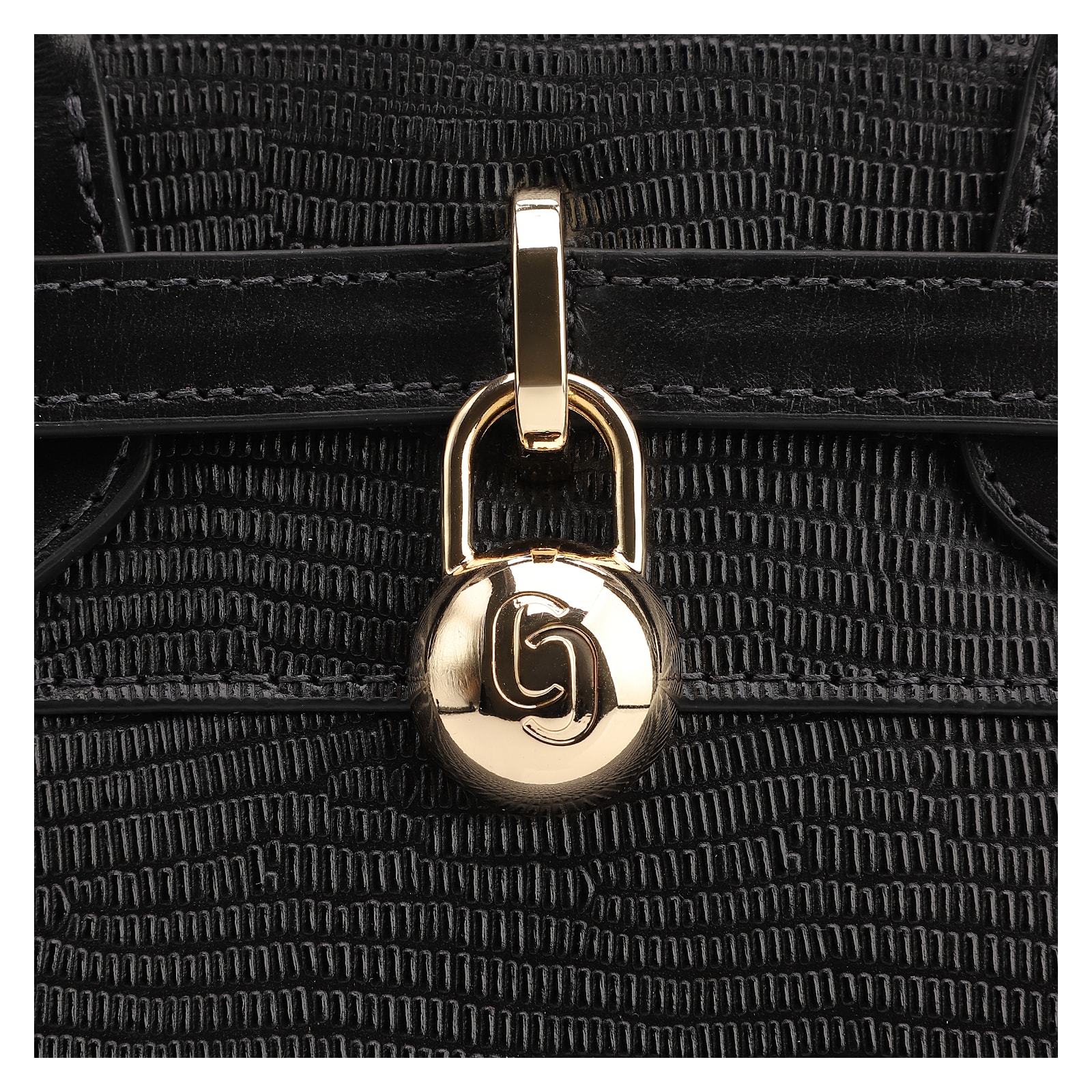 Bolsa Tote Couro Lezard Preto/Couro Preto