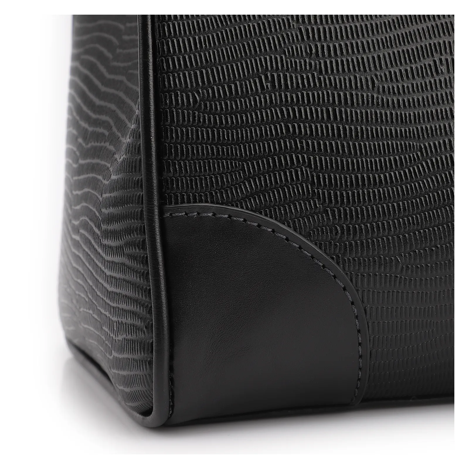 Bolsa Tote Couro Lezard Preto/Couro Preto