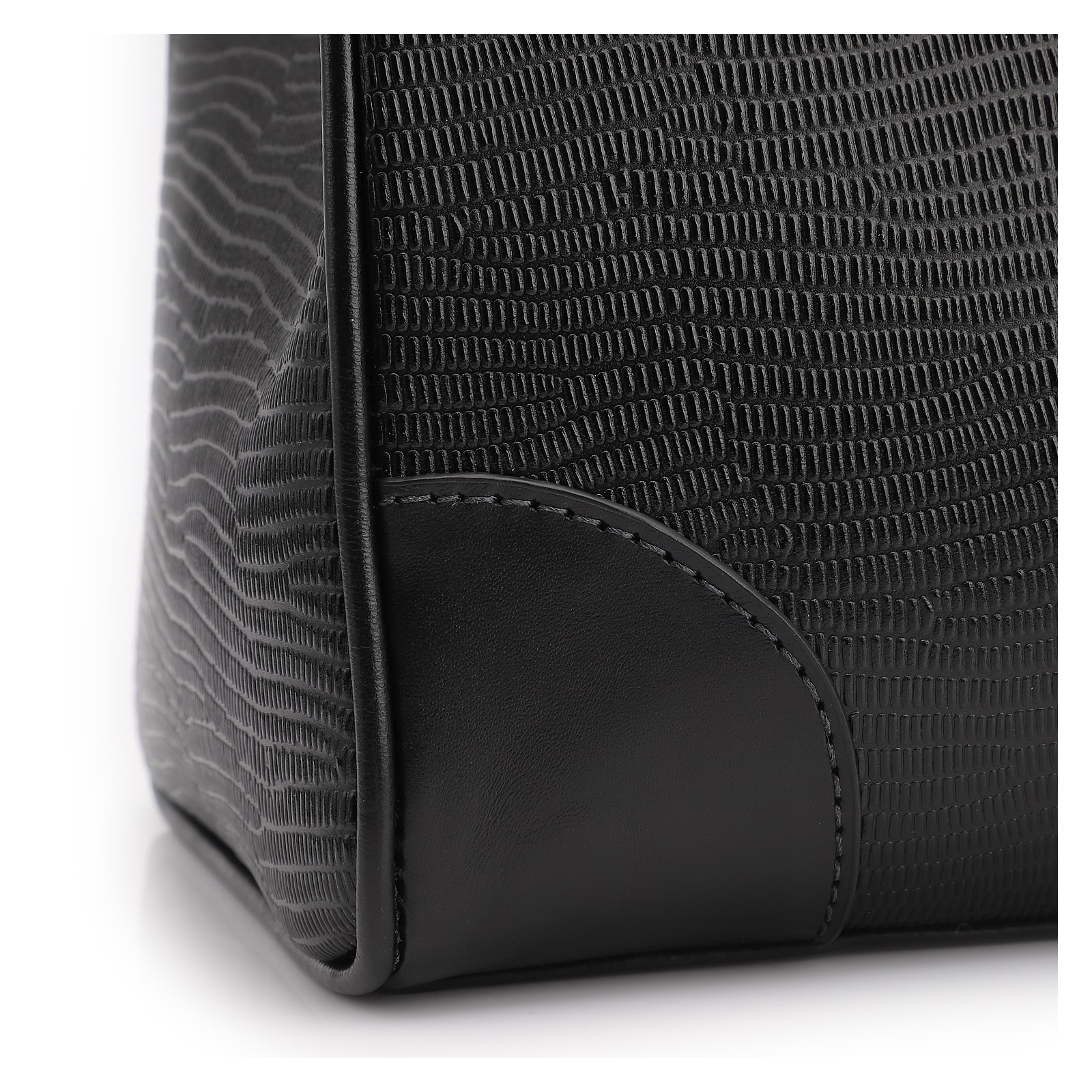Bolsa Tote Couro Lezard Preto/Couro Preto