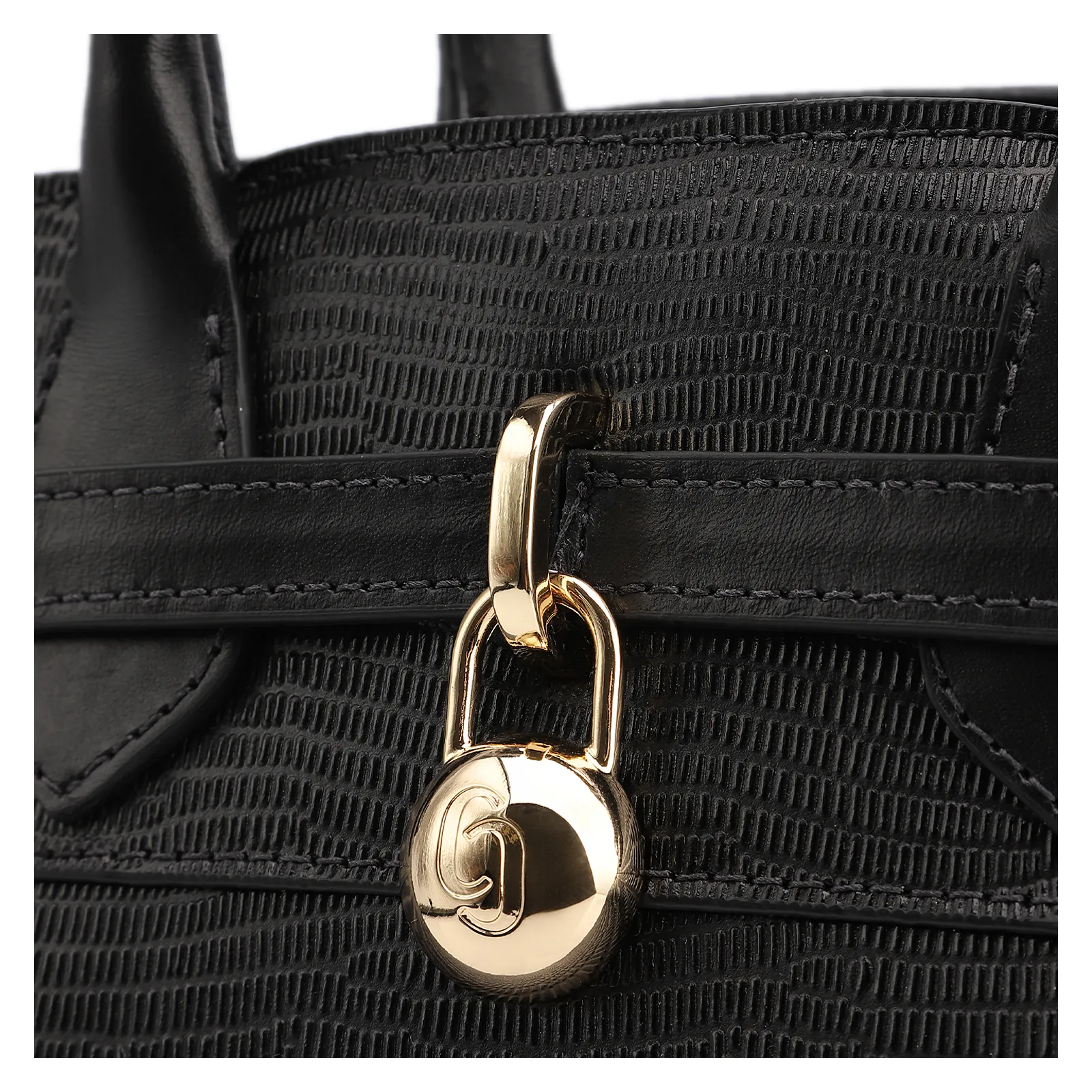 Bolsa Tote Couro Lezard Preto/Couro Preto