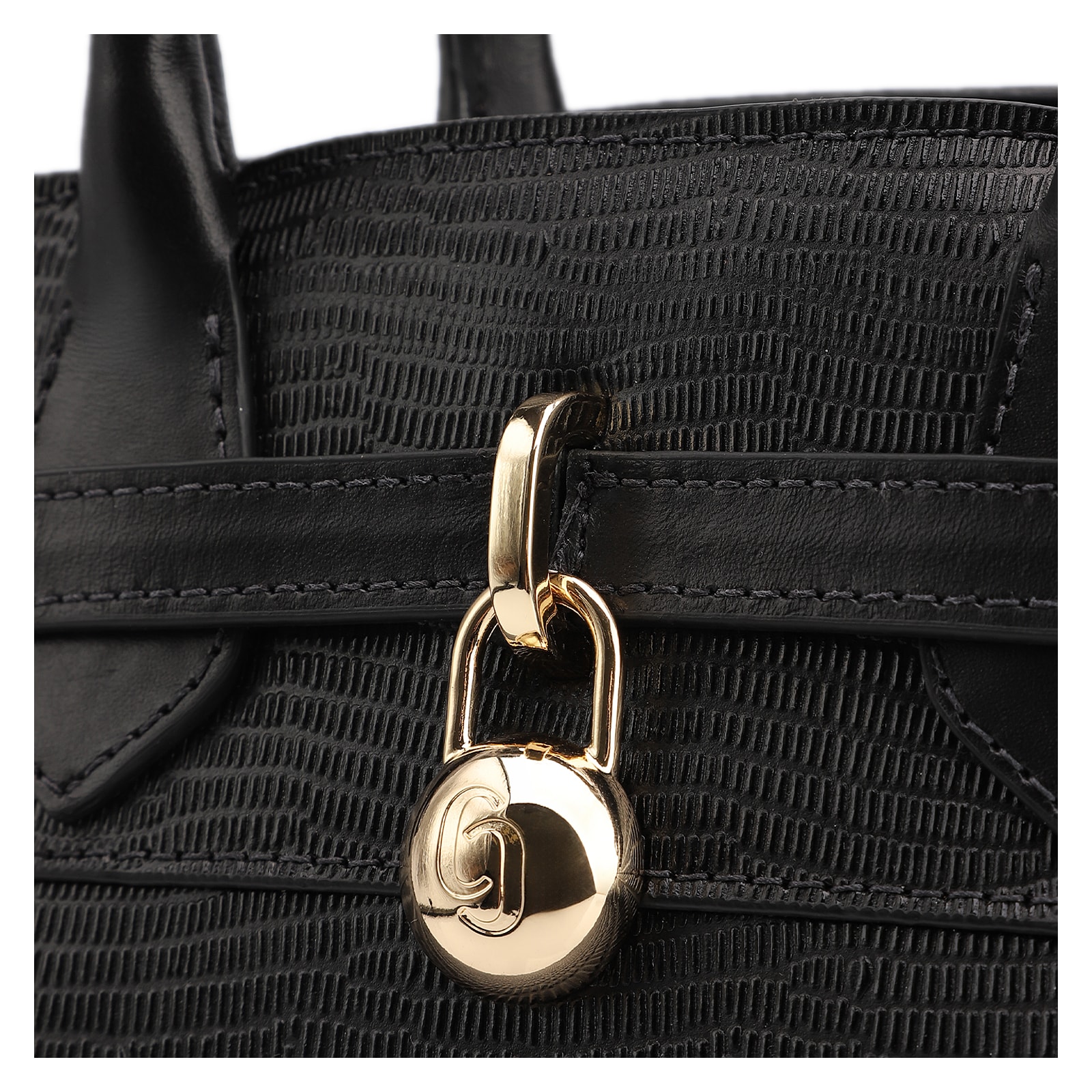 Bolsa Tote Couro Lezard Preto/Couro Preto
