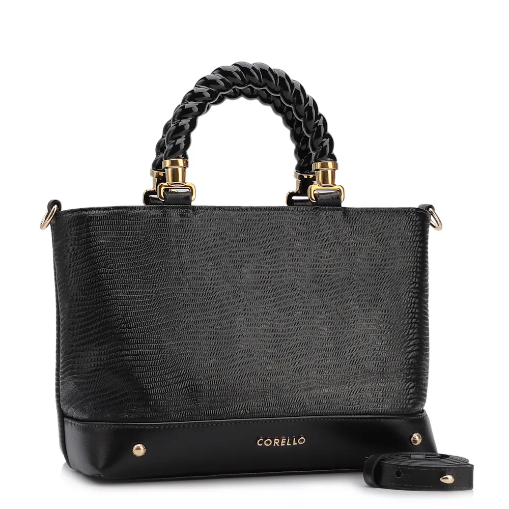 Bolsa Tote Couro Lezard Preto/Couro Preto - imagem 2